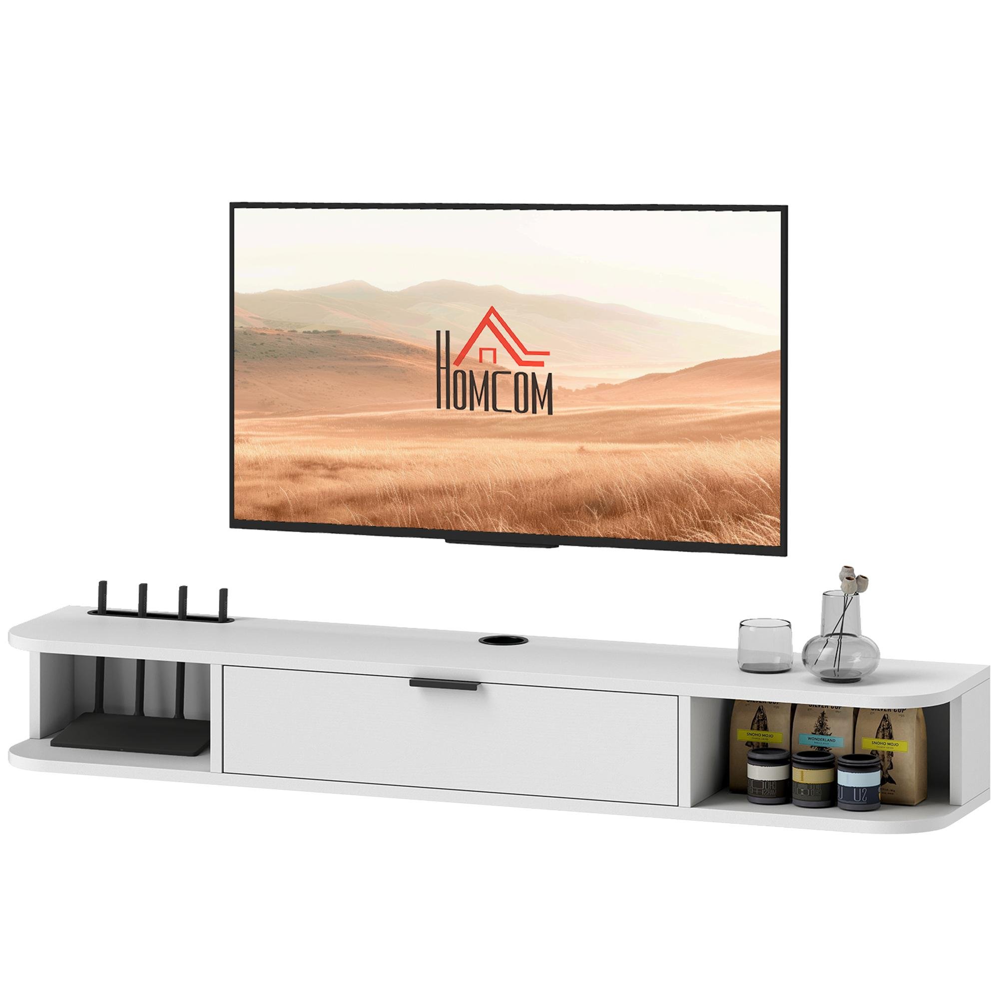 47 Inch White Media Console with Floating Storage