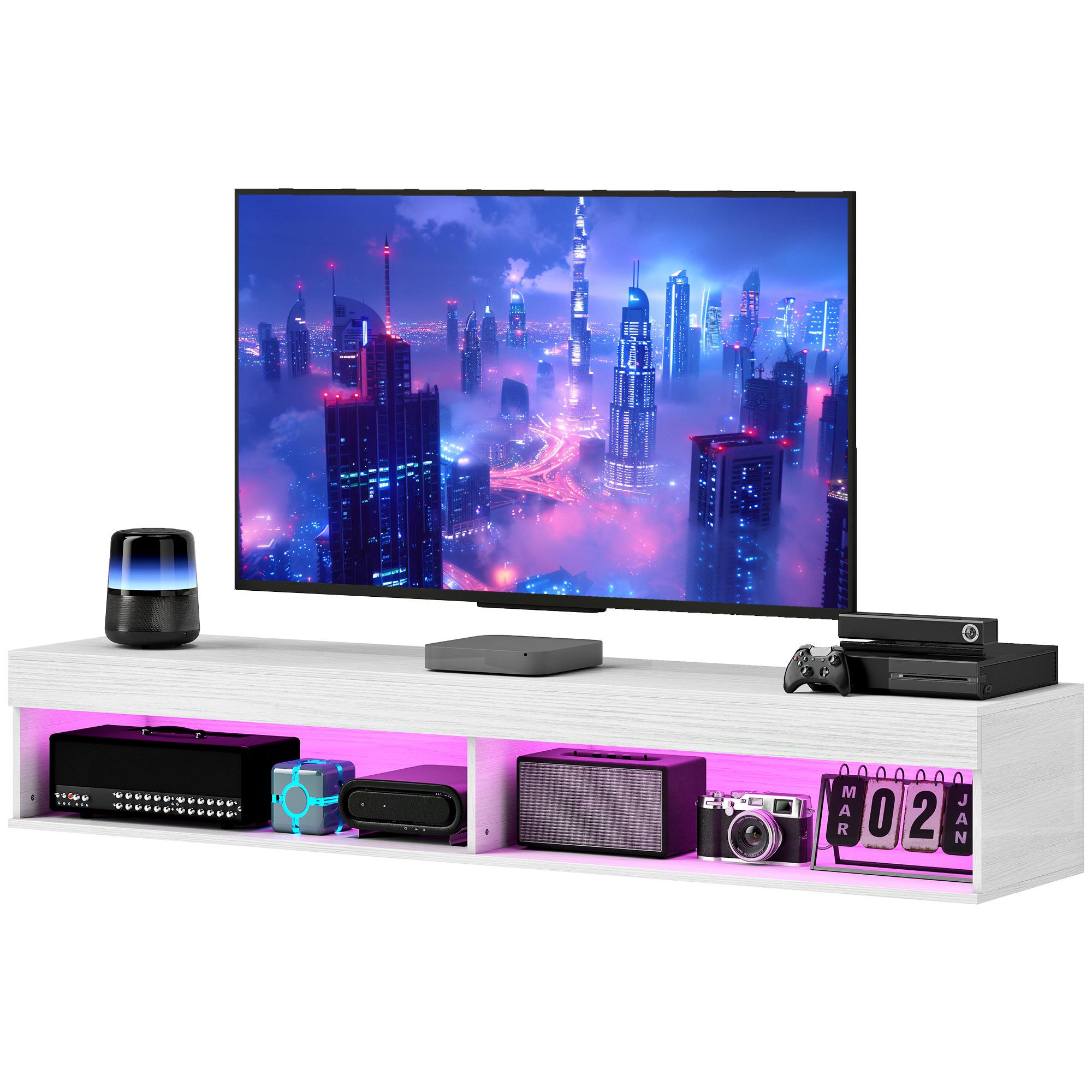 70.9 Inch White TV Shelf with LED Lights for TVs up to 75"