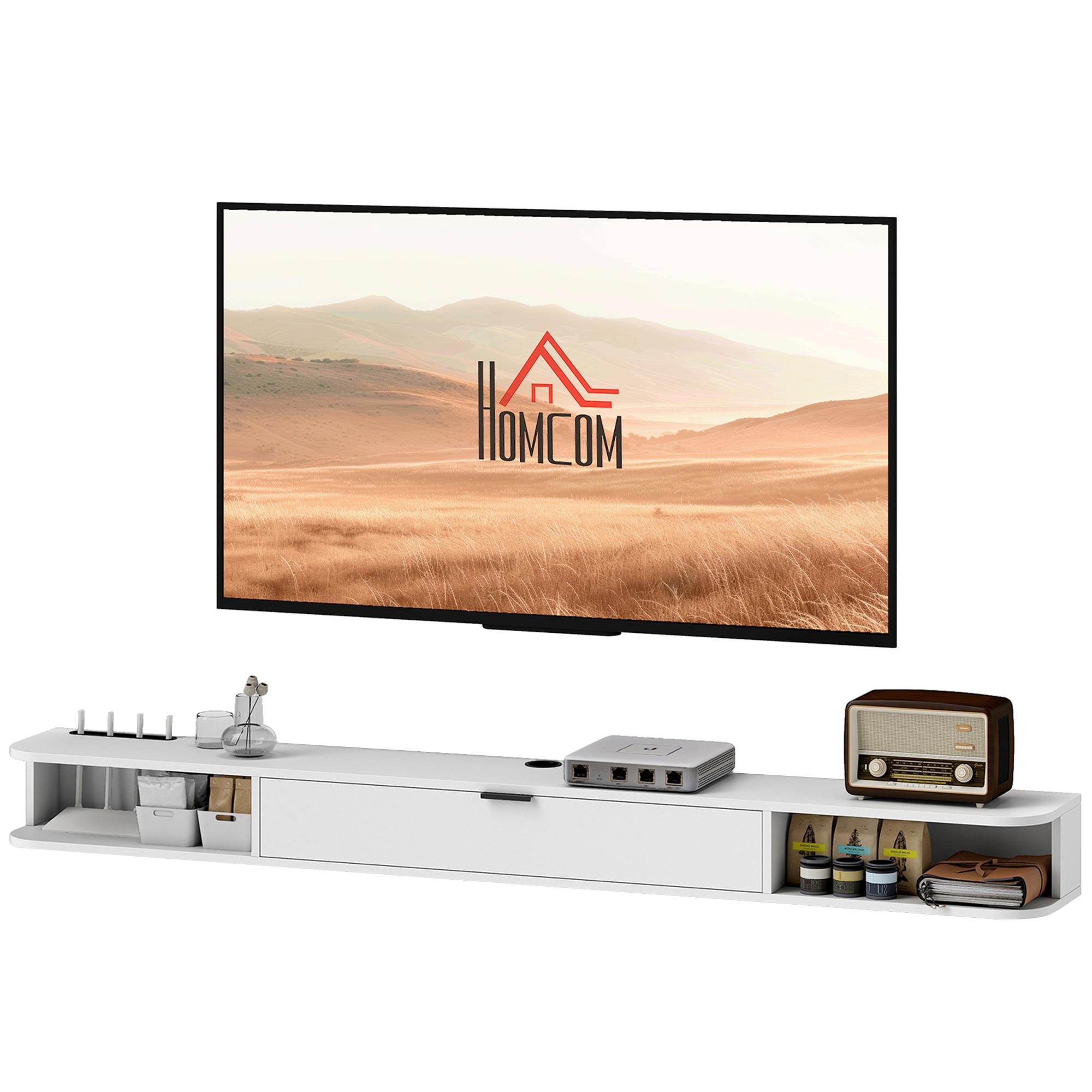 71 Inch Floating Console, White Wall-Mounted TV Stand for TVs Up to 75