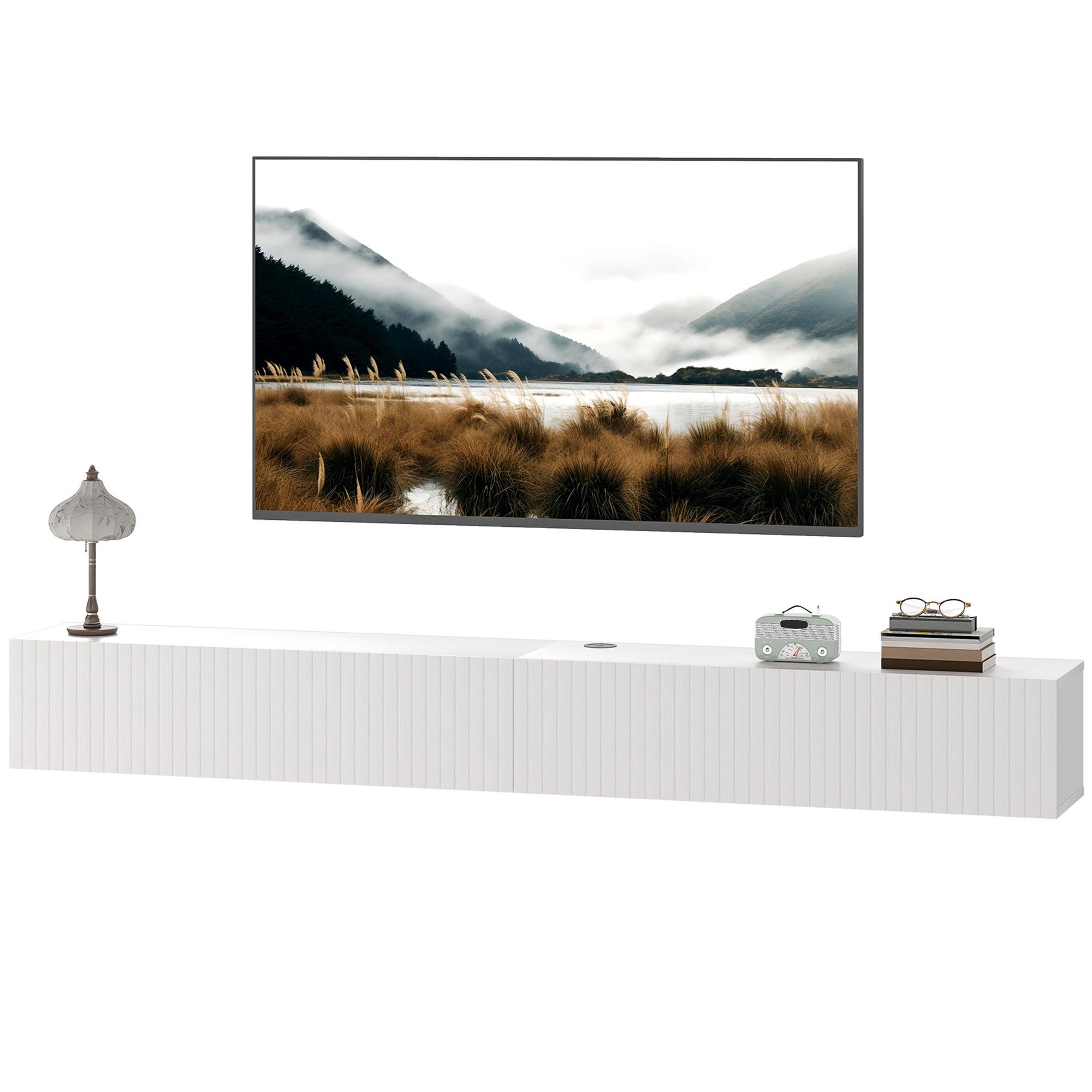 71 inch fluted media console with cable management