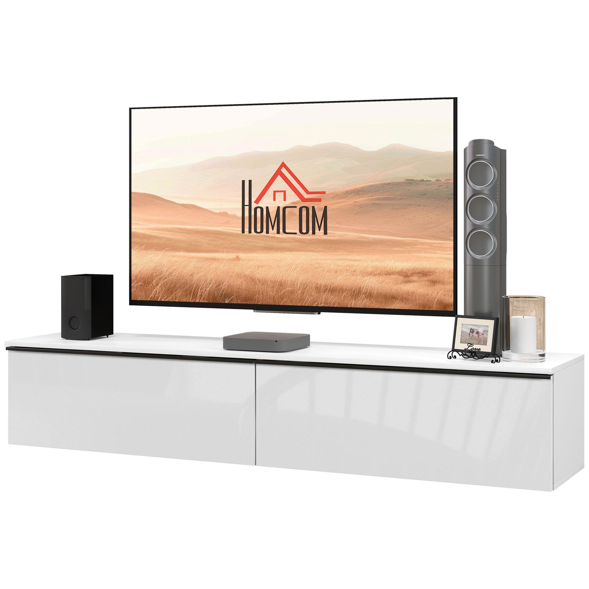 White High Gloss Media Console, 63-Inch Floating TV Stand