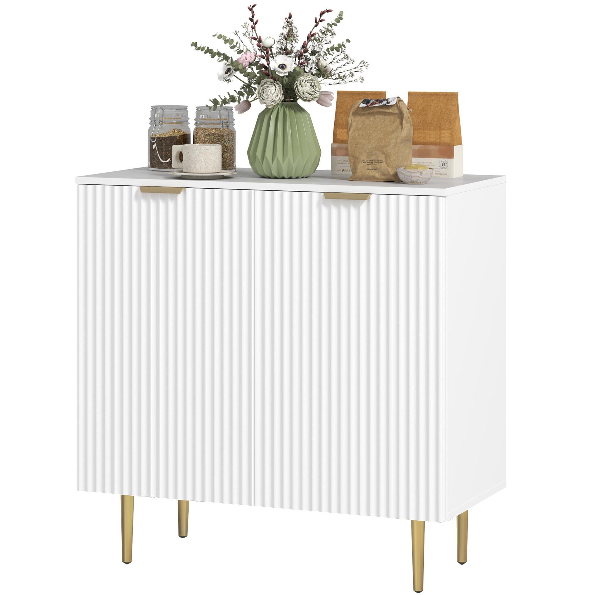White Fluted Bar Cabinet with 3-Level Adjustable Shelf