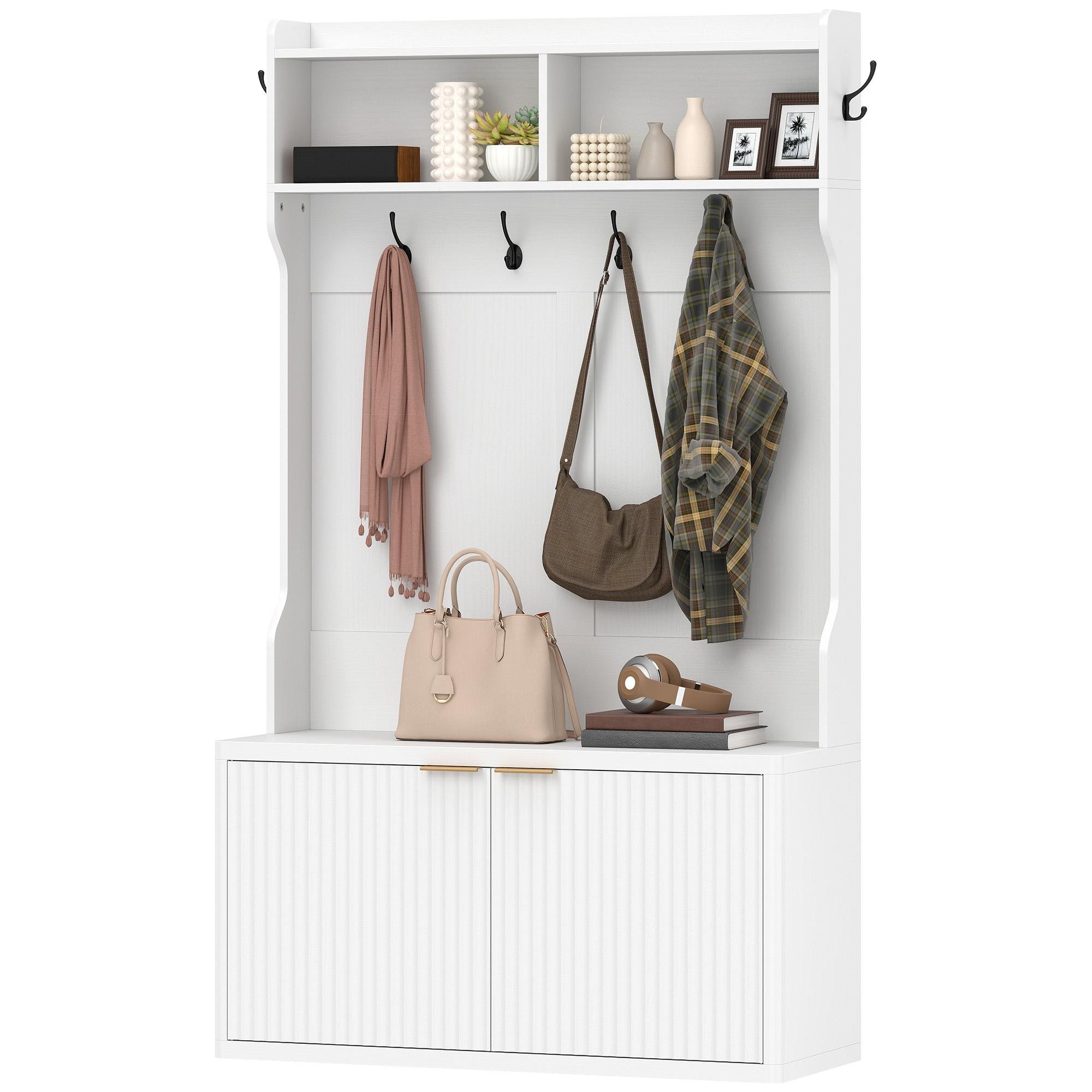 White Fluted Hall Tree with Shoe Bench