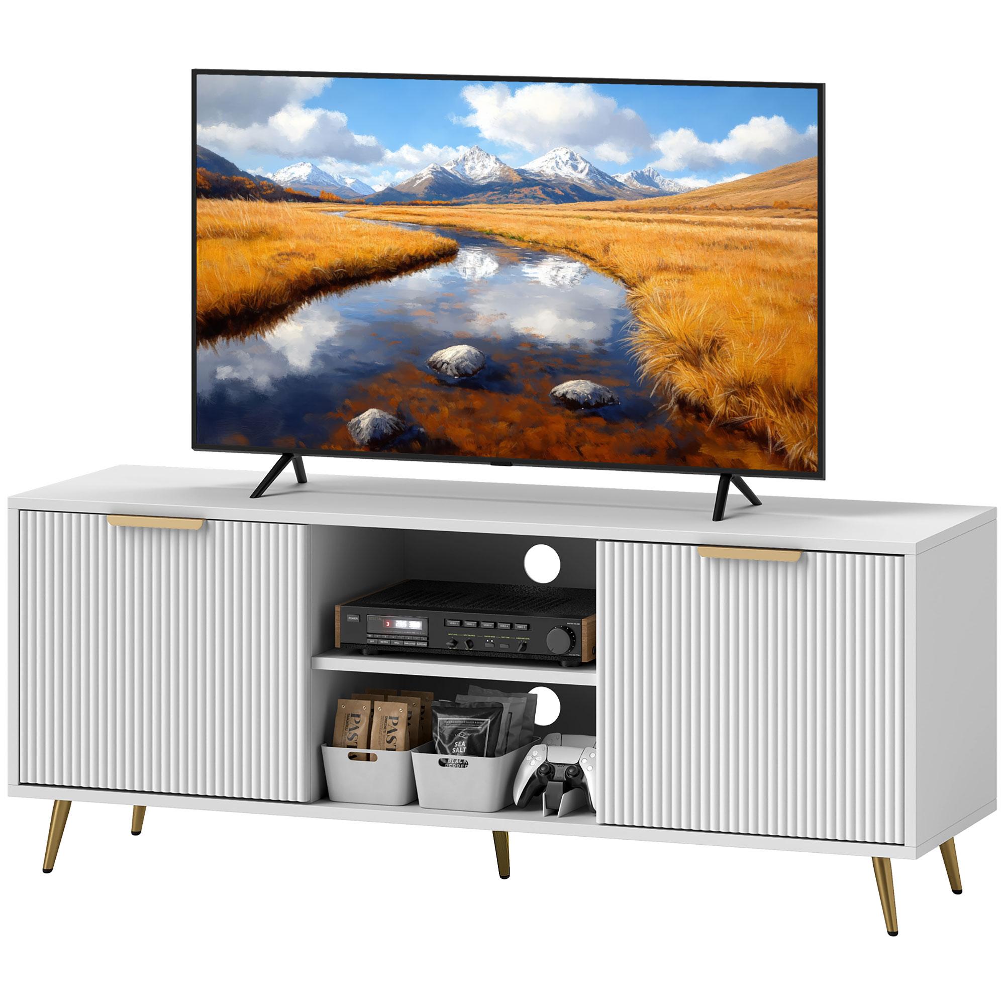 White Fluted TV Stand with Storage for TVs up to 55 Inches
