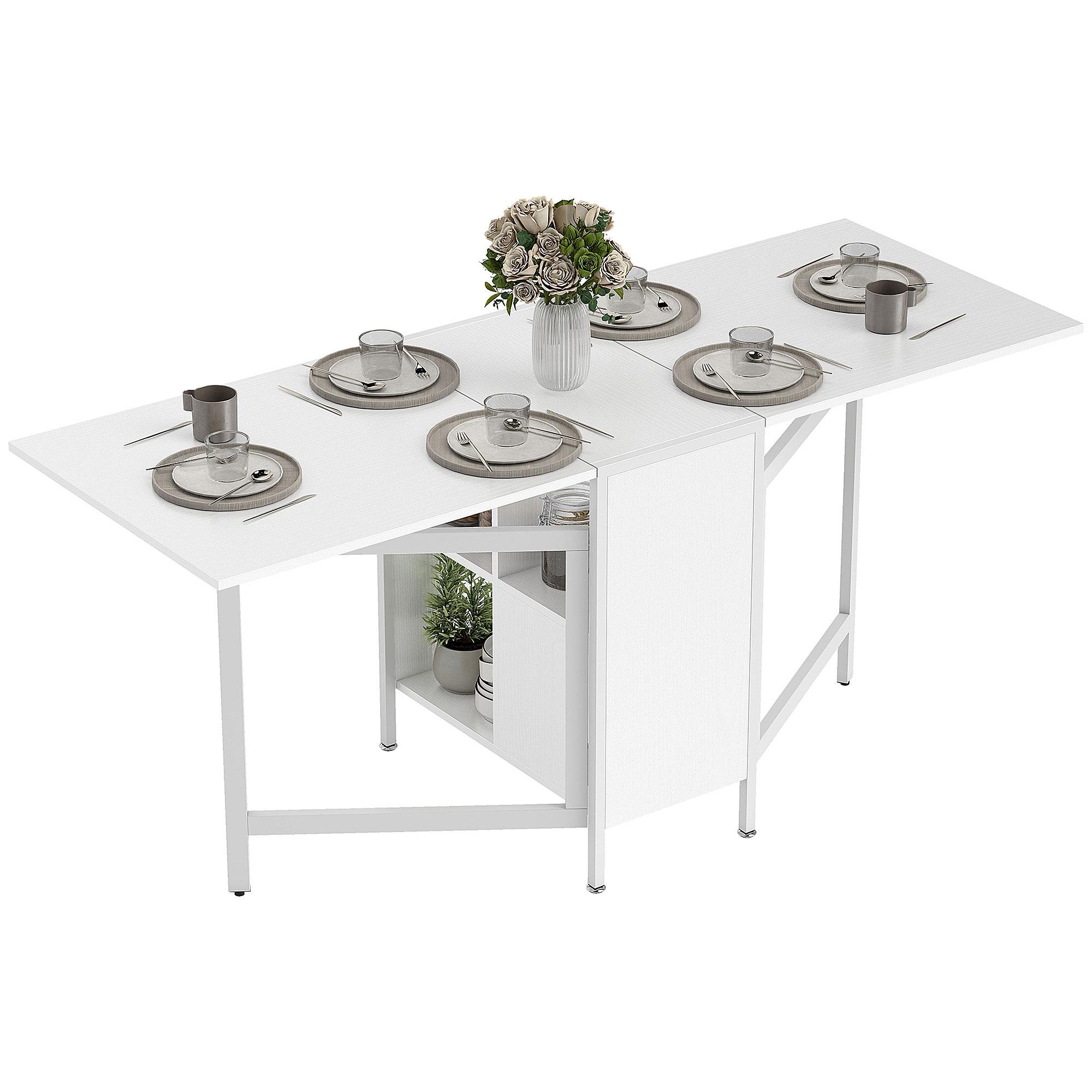White 44 lb Storage Table with Foldable Drop Leaves