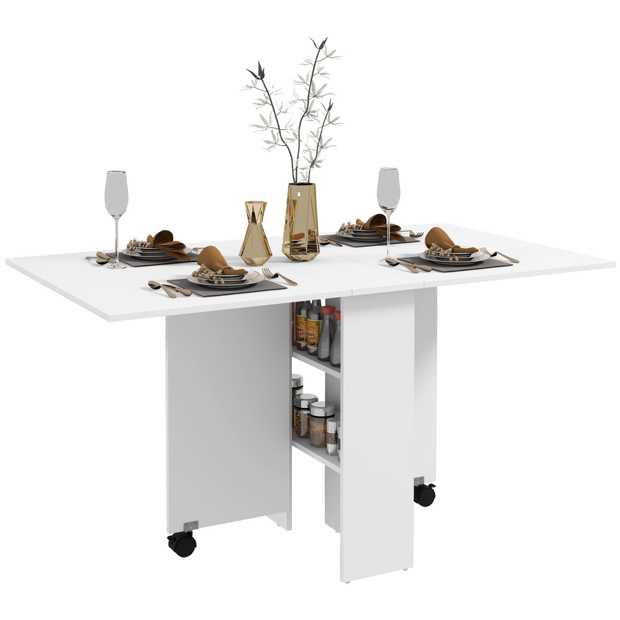 White 55 inch storage table with drop leaves