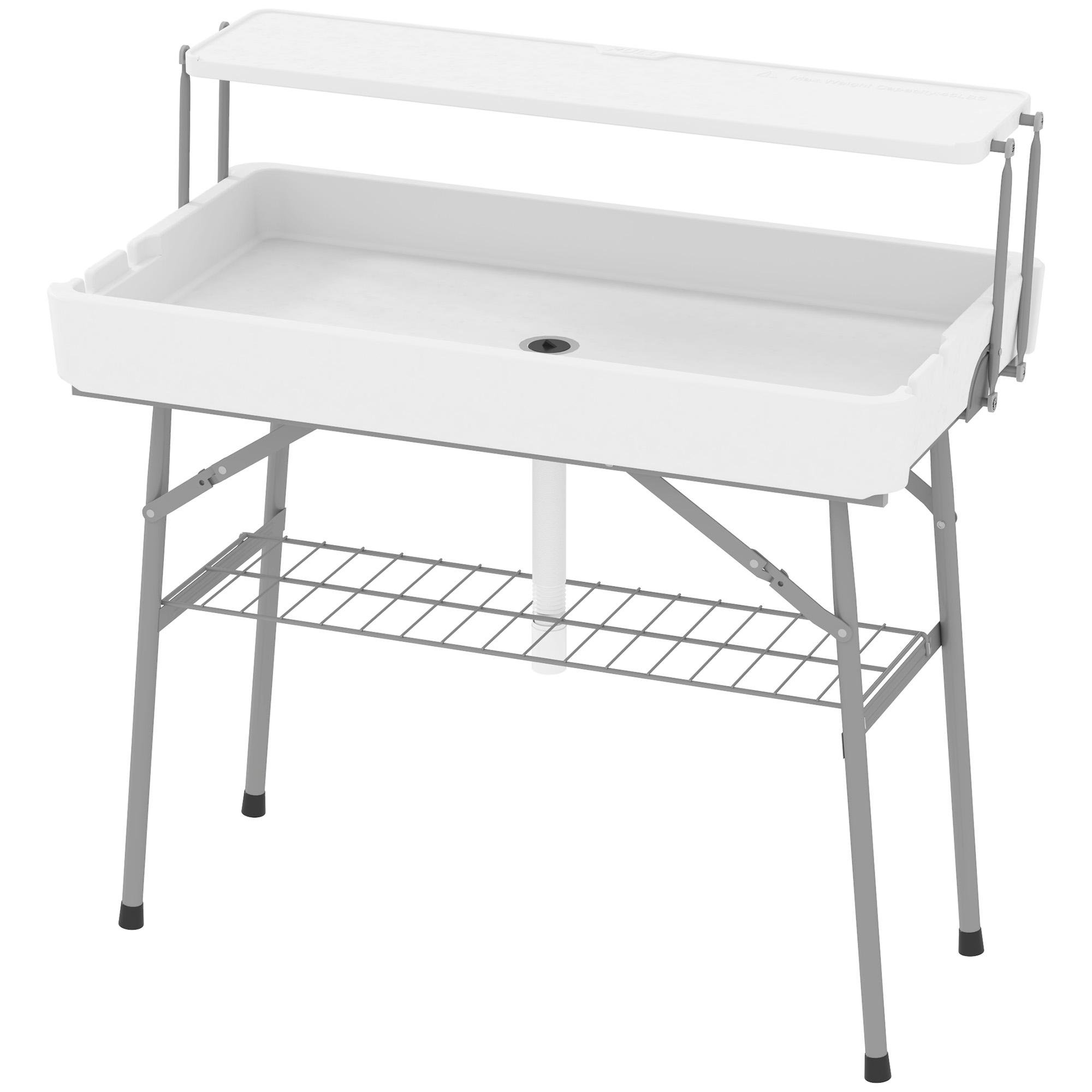 White Folding Ice Cooler Table with Drain, 40.6 in