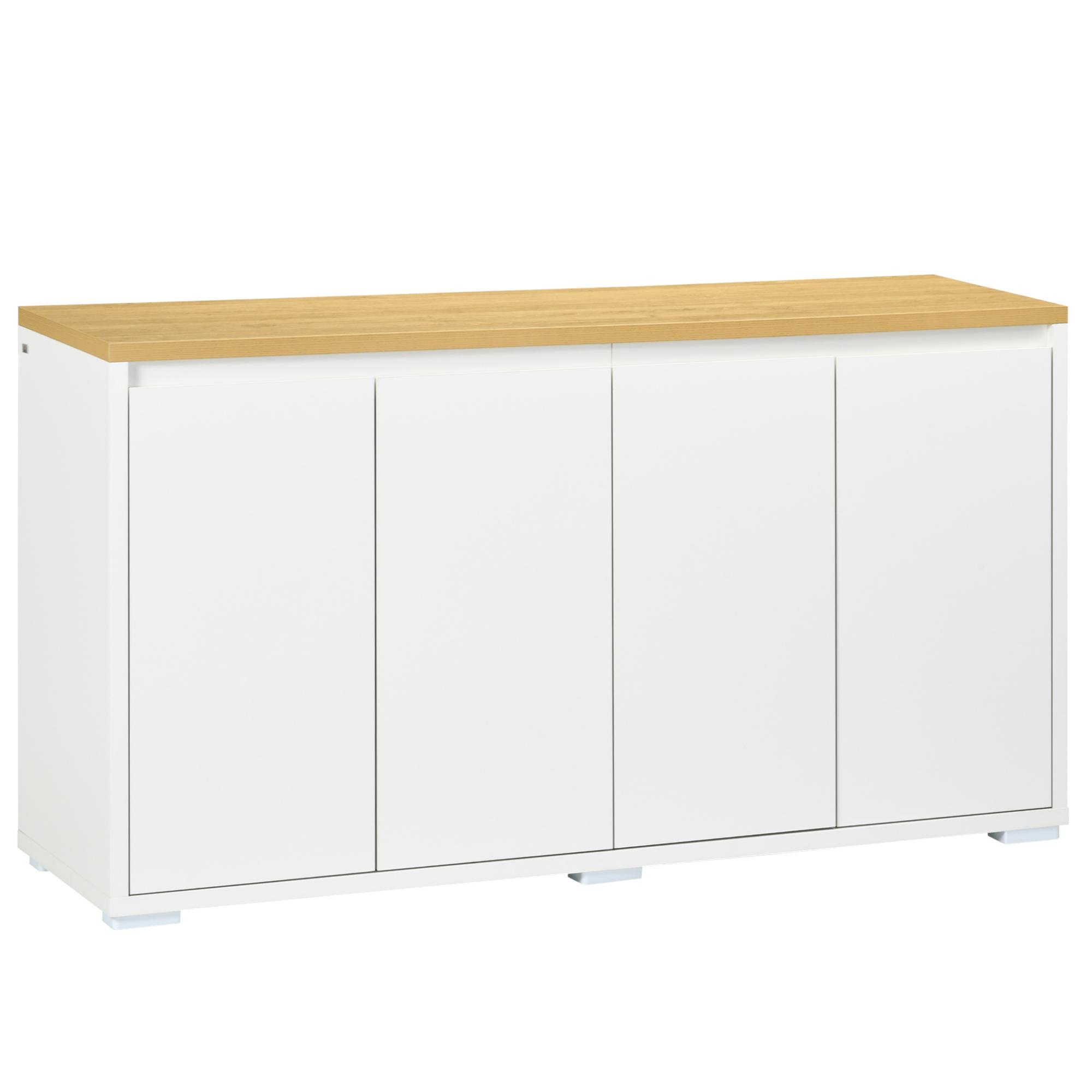 White Natural Top Bar Cabinet with Four Doors and Adjustable Shelves