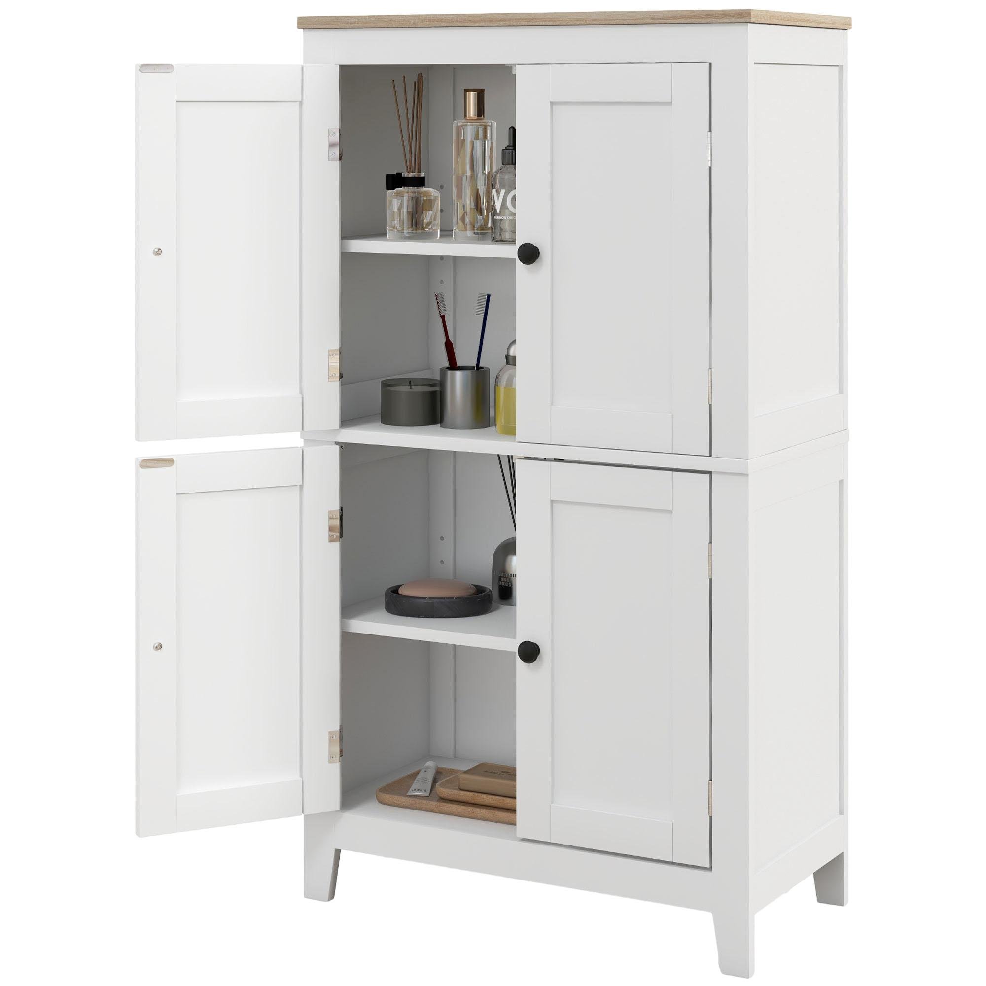 White Four Tier Bathroom Cabinet with Adjustable Shelves
