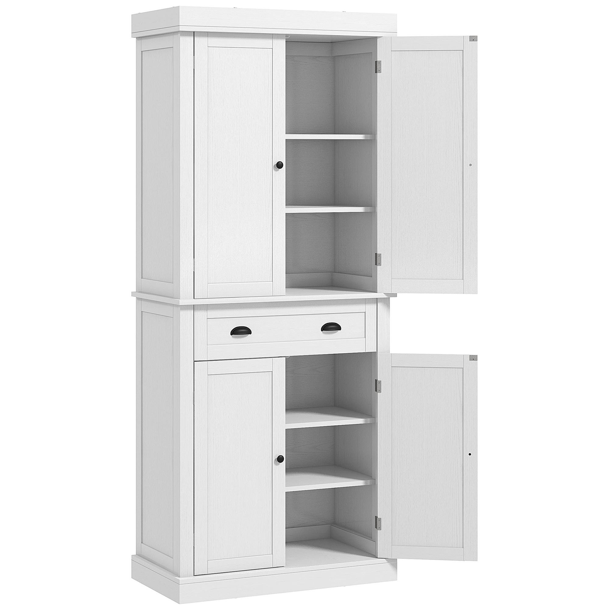 White Four Door Pantry Cabinet with Adjustable Shelves