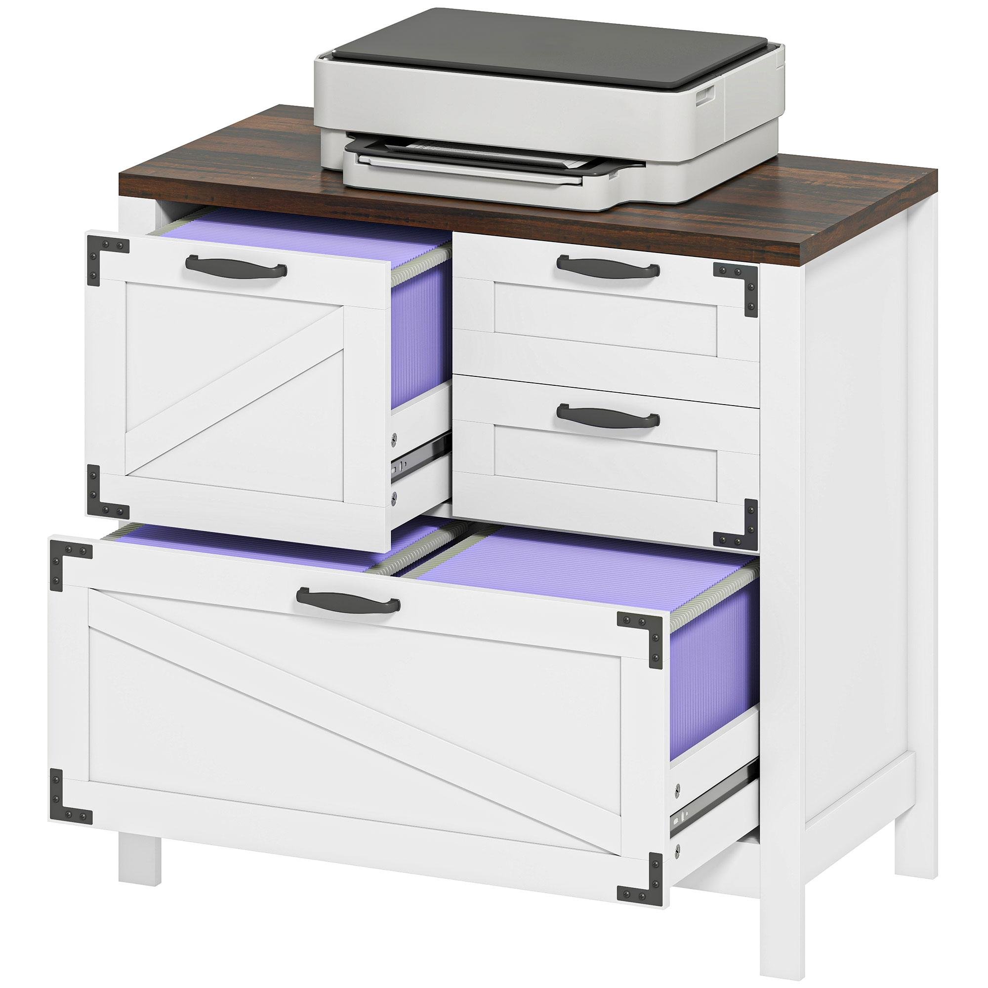 White Farmhouse Filing Cabinet with Four Drawers