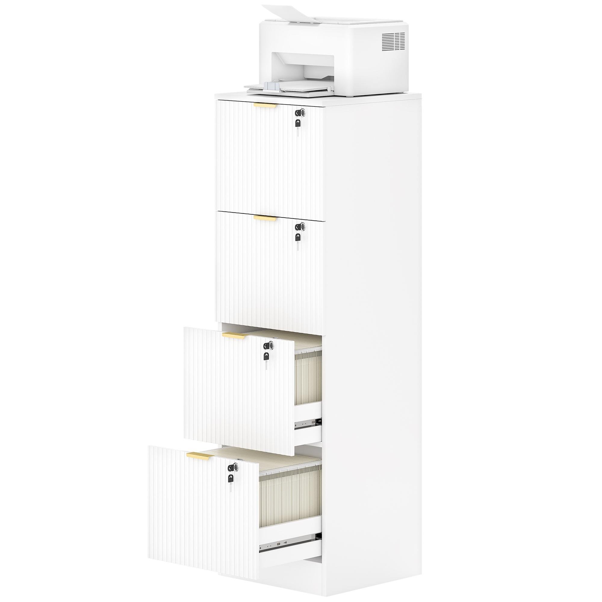 White fluted 4 drawer cabinet with adjustable rails