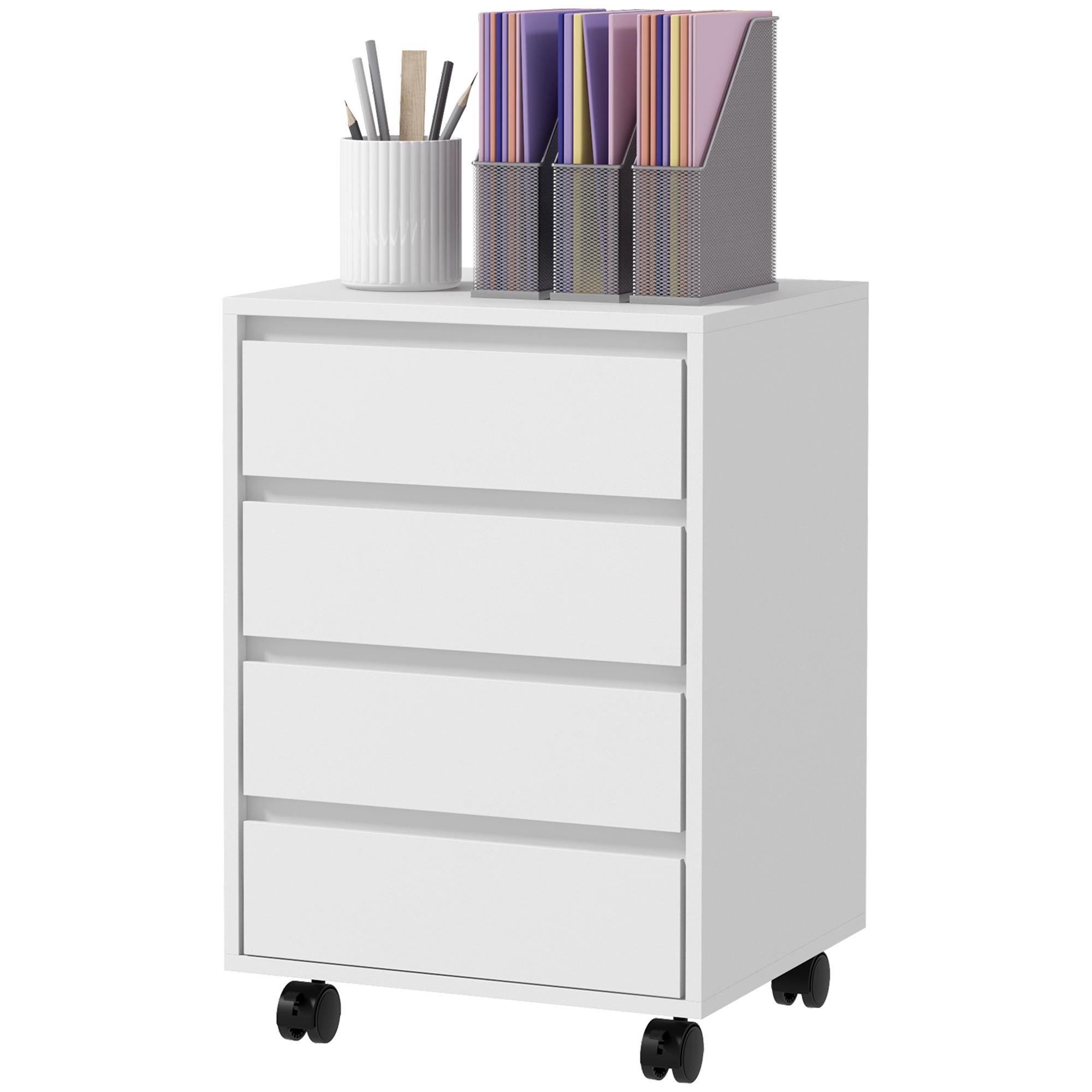 White 4 Drawer Filing Cabinet with Wheels for Home Office