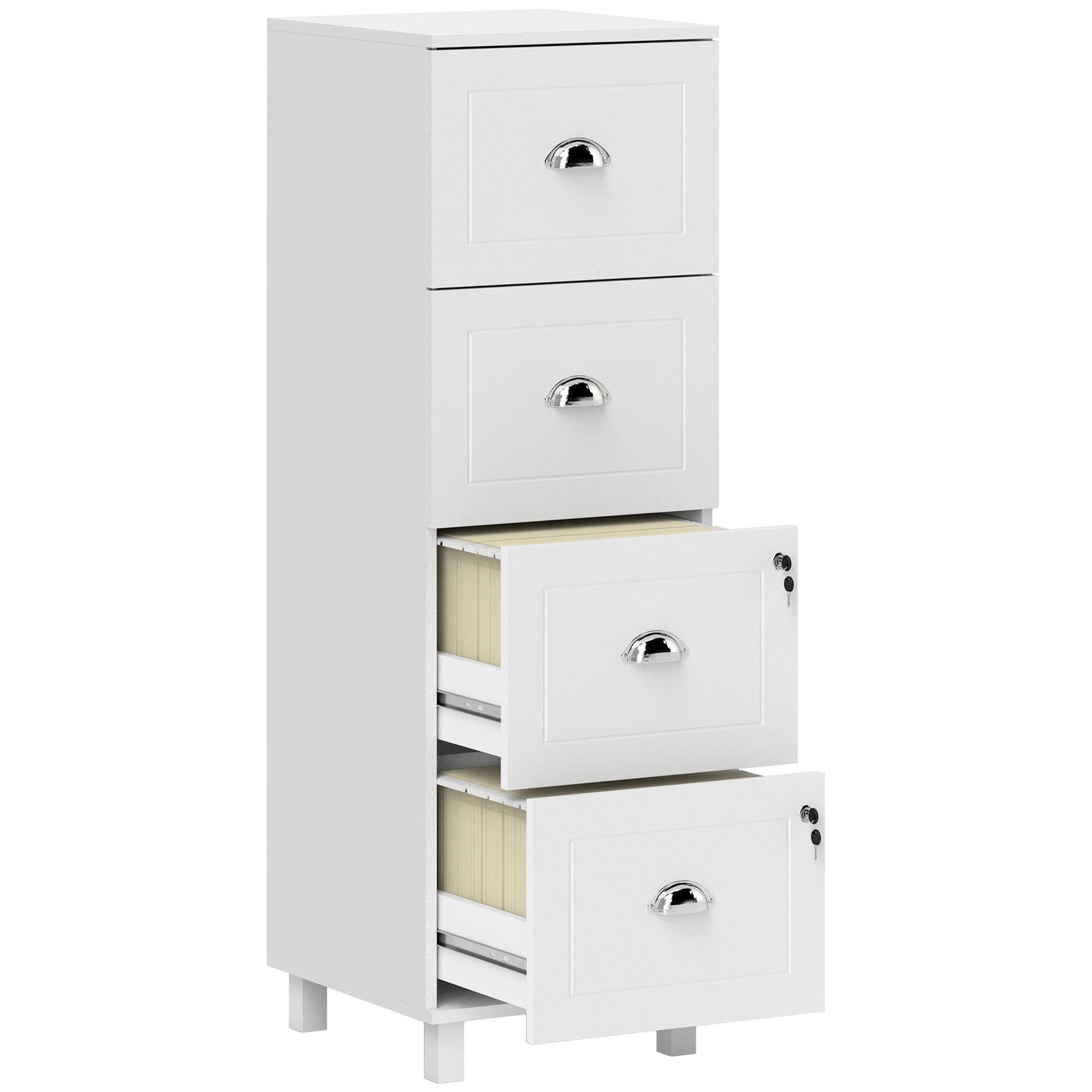White Four Drawer Office Cabinet with Lock