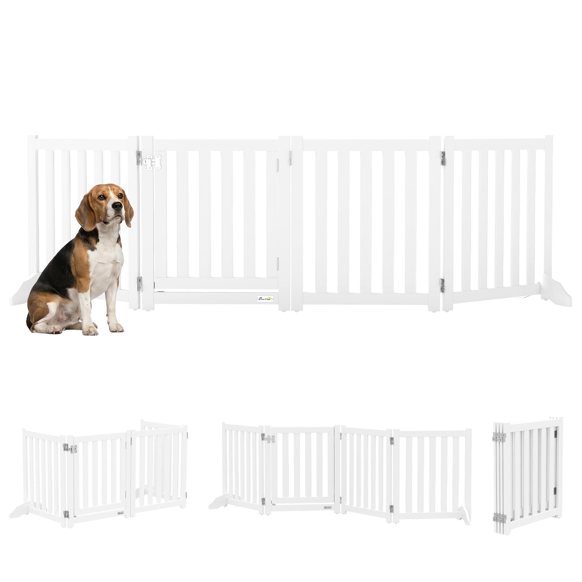 White 4-Panel Dog Gate with Door, Foldable 81-Inch Indoor Barrier