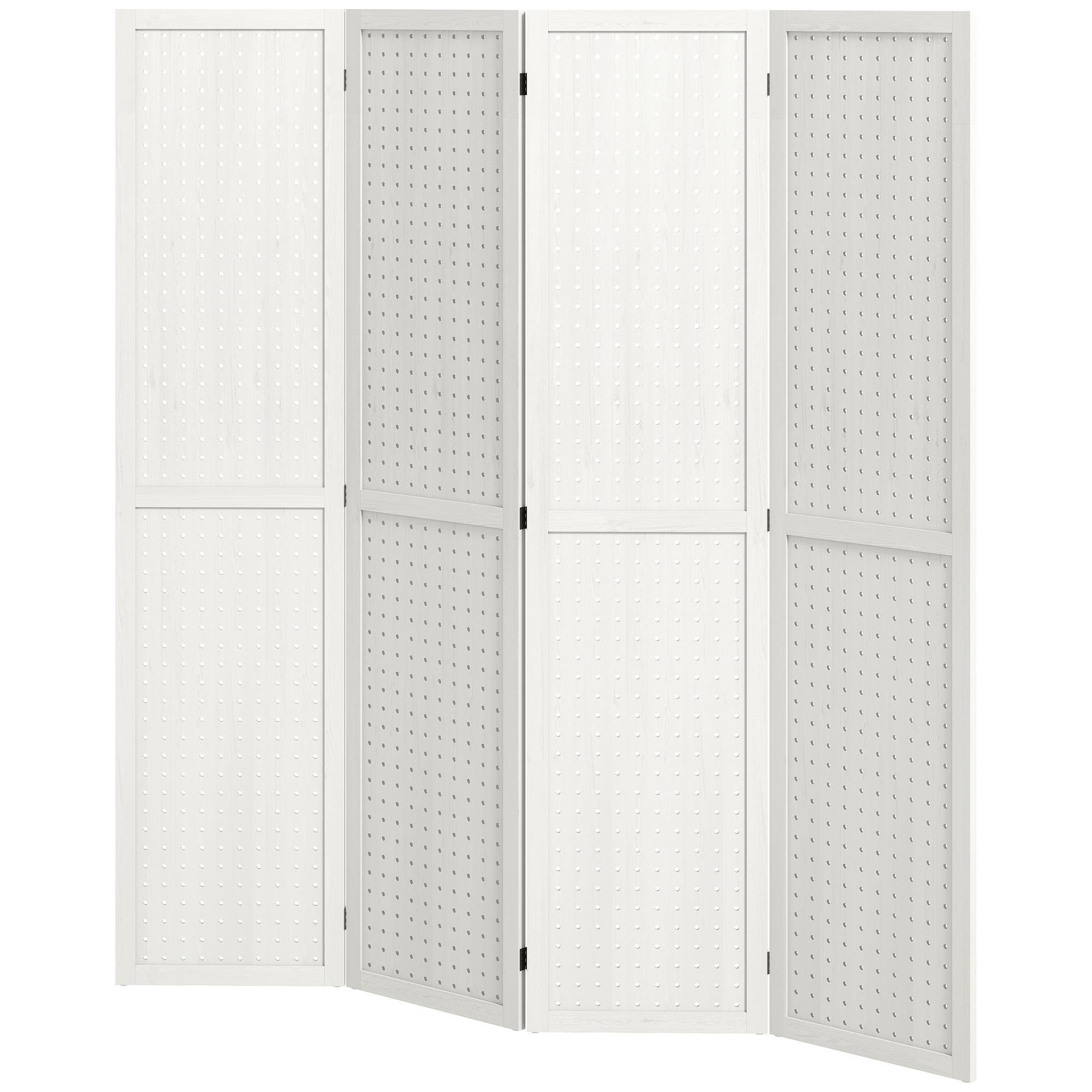White Paulownia Pegboard Screen – 4-Panel Folding Divider