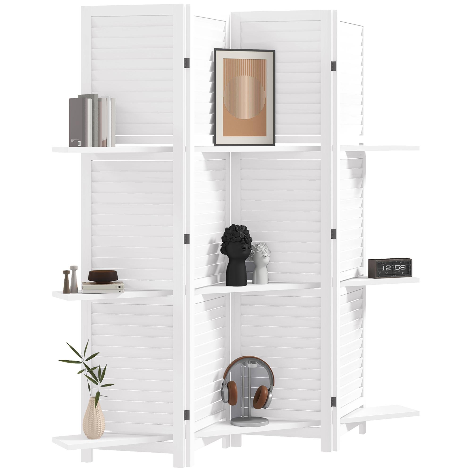 White Paulownia Four Panel Divider with Three Shelves