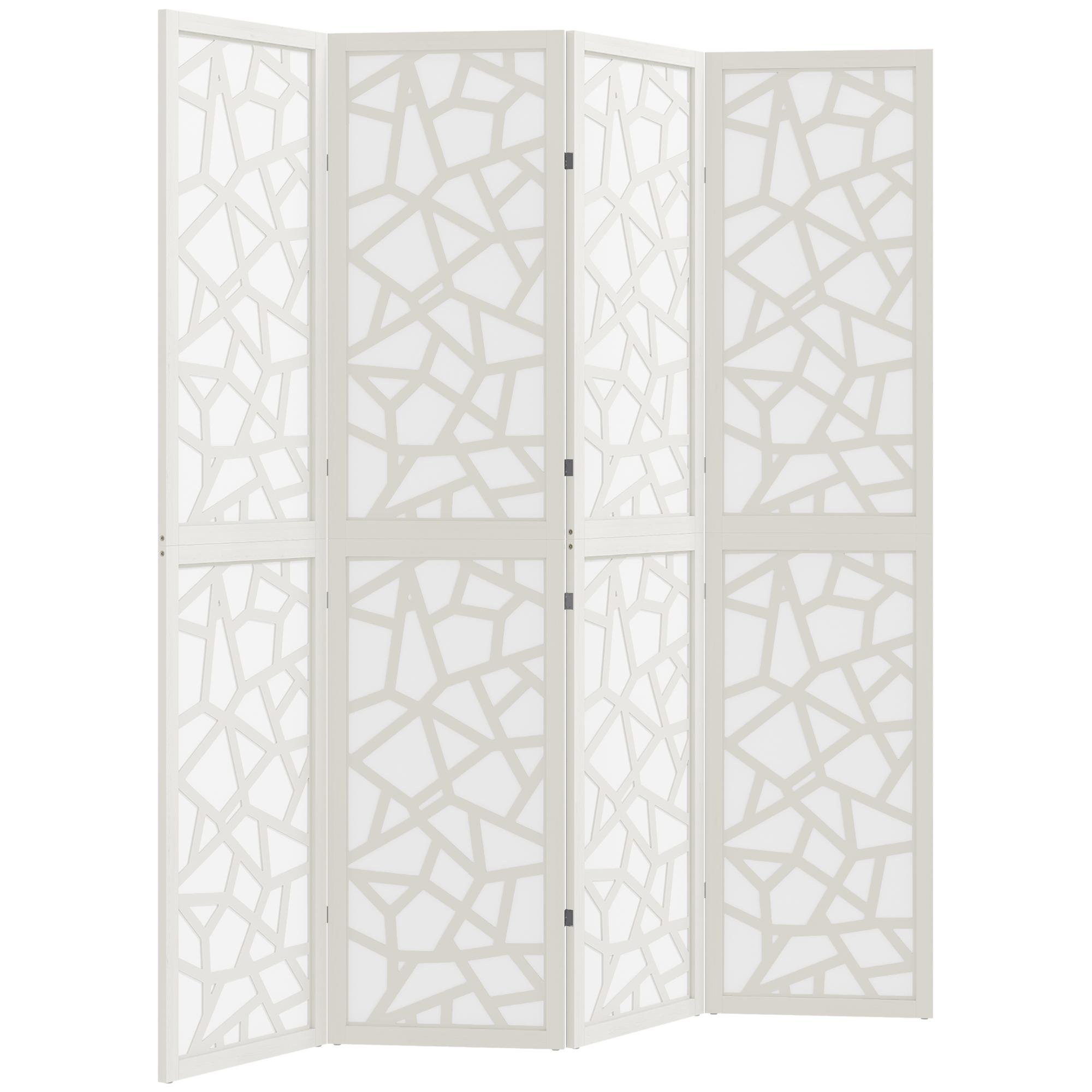 White Geometric 4 Panel Screen, 63-Inch Room Divider