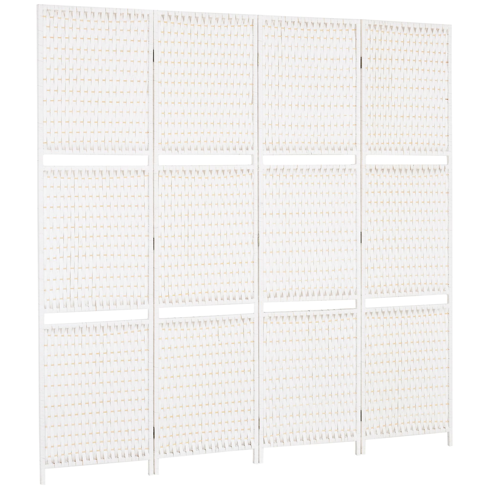 White Woven 4 Panel Divider with Shelves, 71.3 in