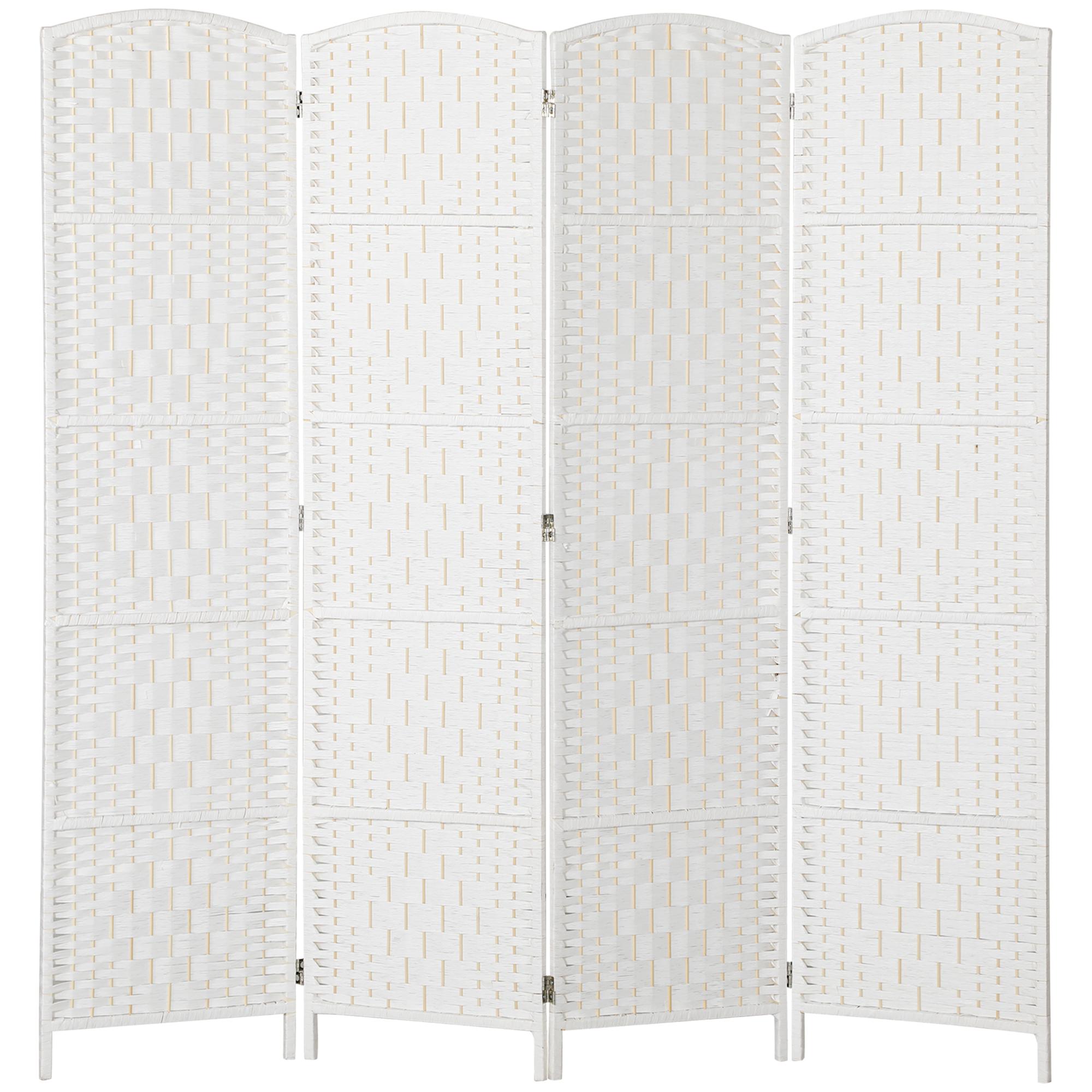 White Wicker 4 Panel Divider, Folding Privacy Screen