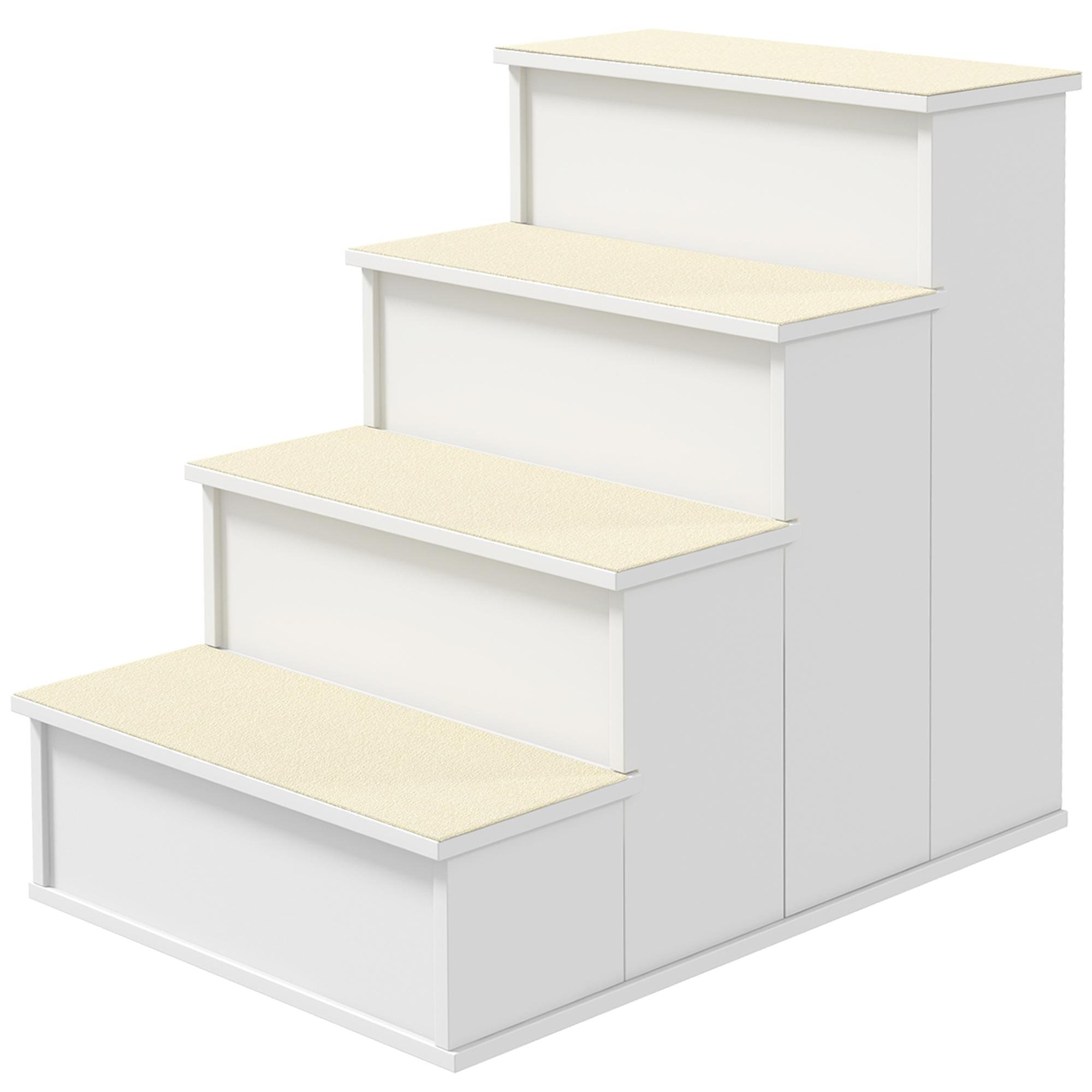 White MDF Pet Stairs with Soft Cushions for Bed