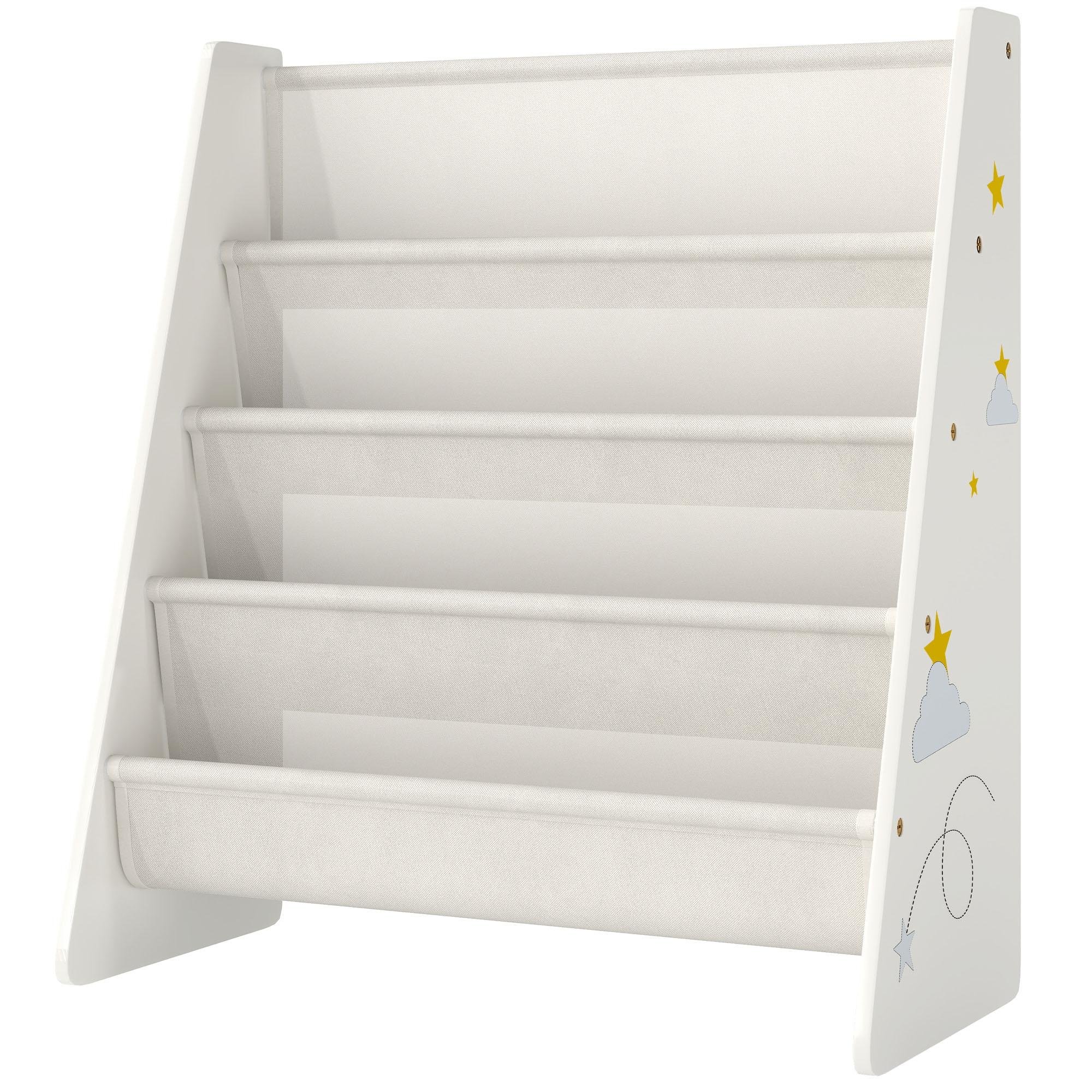 White Fabric Sling Bookshelf with Four Tiers for Kids