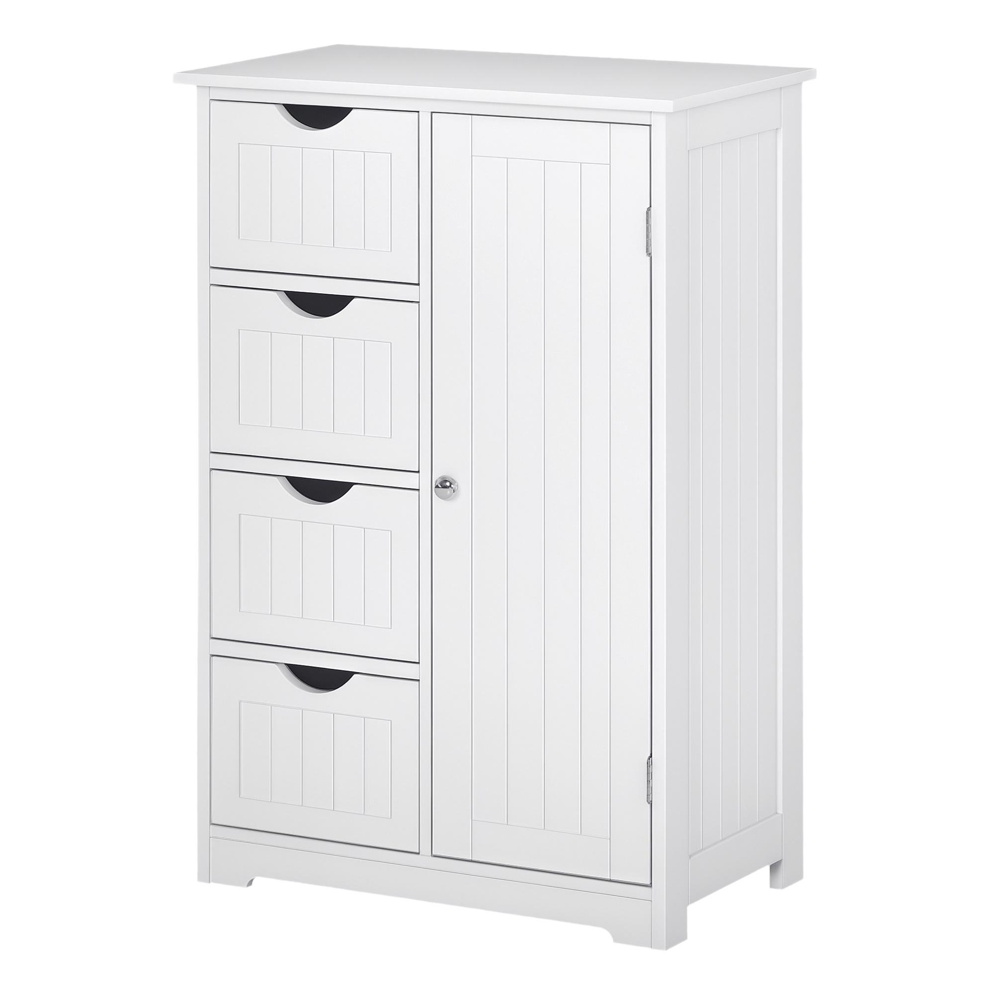 White Four Drawer Bathroom Cabinet with Adjustable Shelf, 22 in