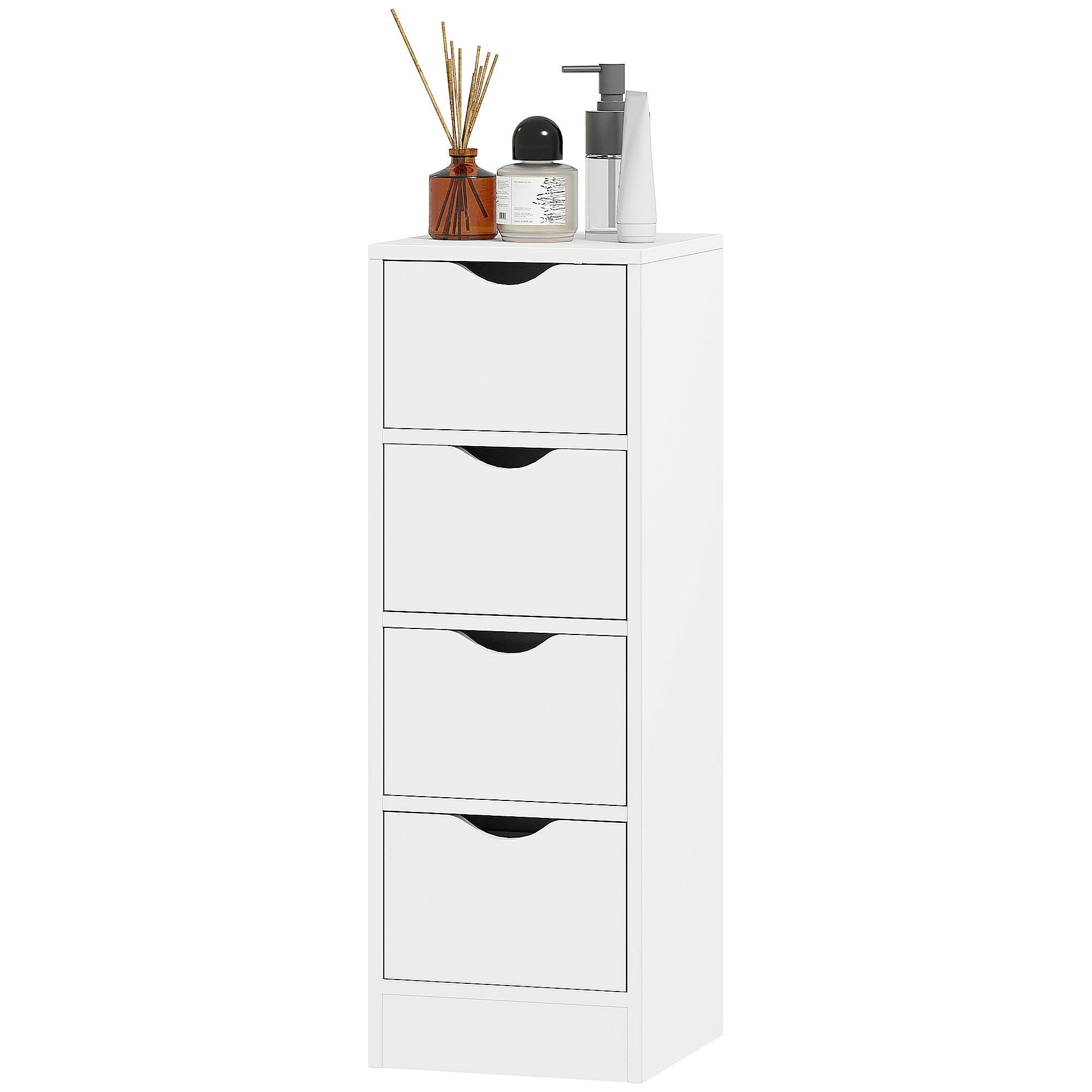 White Four Drawer Groove Cabinet, Slim Bathroom Storage