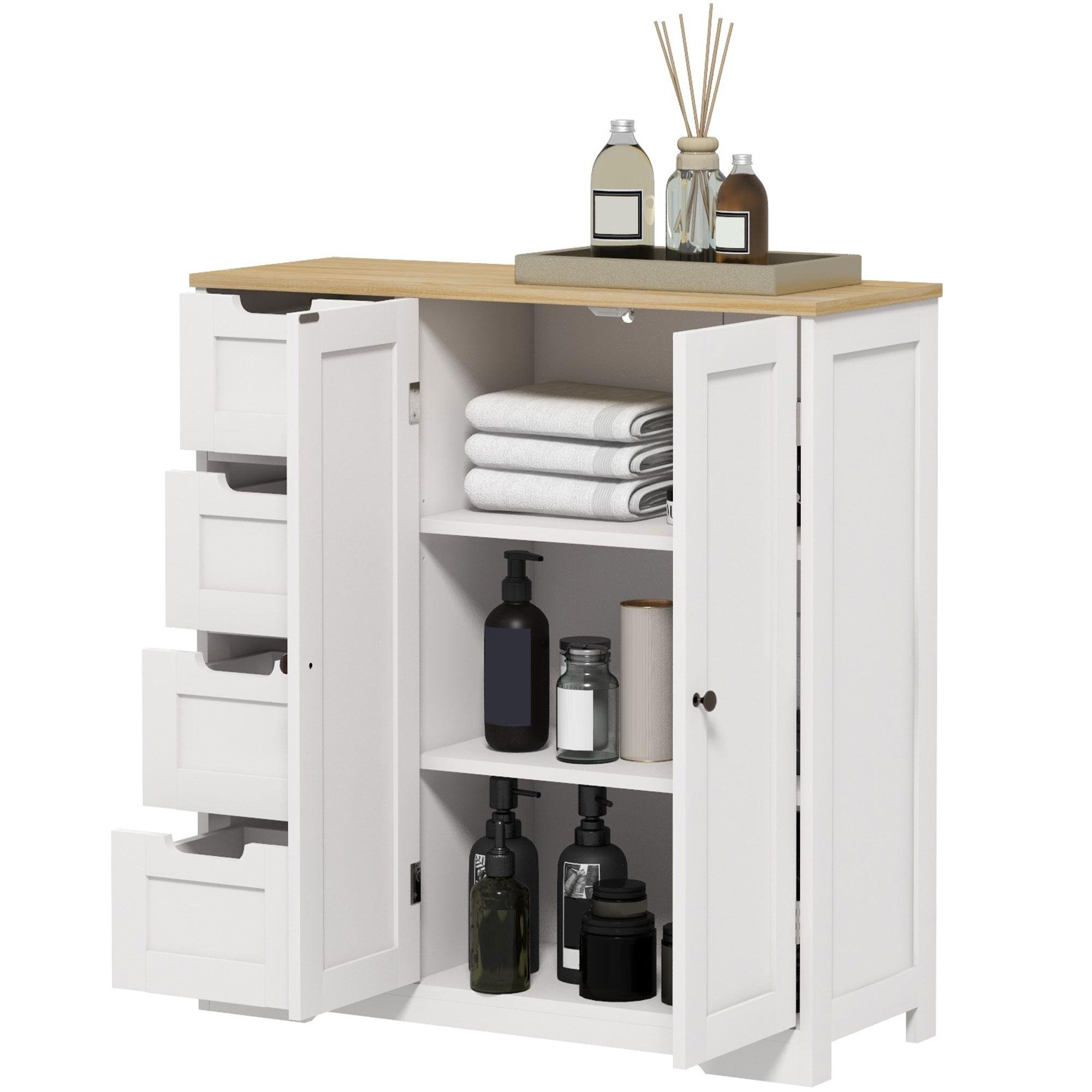 White Oak Top Bathroom Cabinet with 4 Drawers