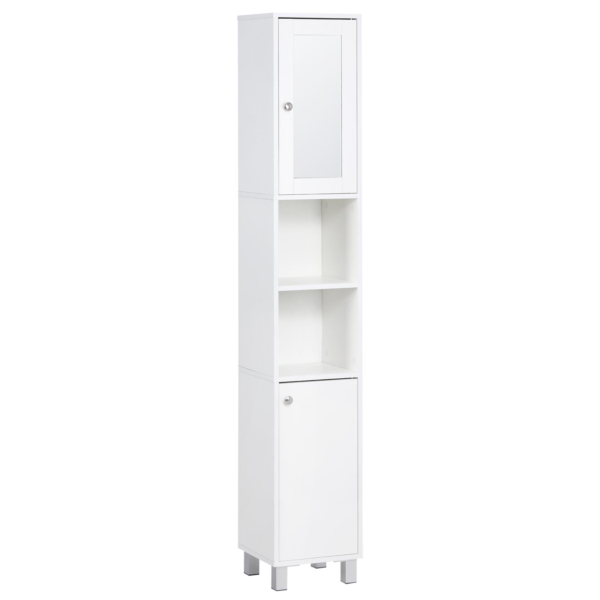 White Mirrored Linen Tower, 70.9-Inch Bathroom Storage