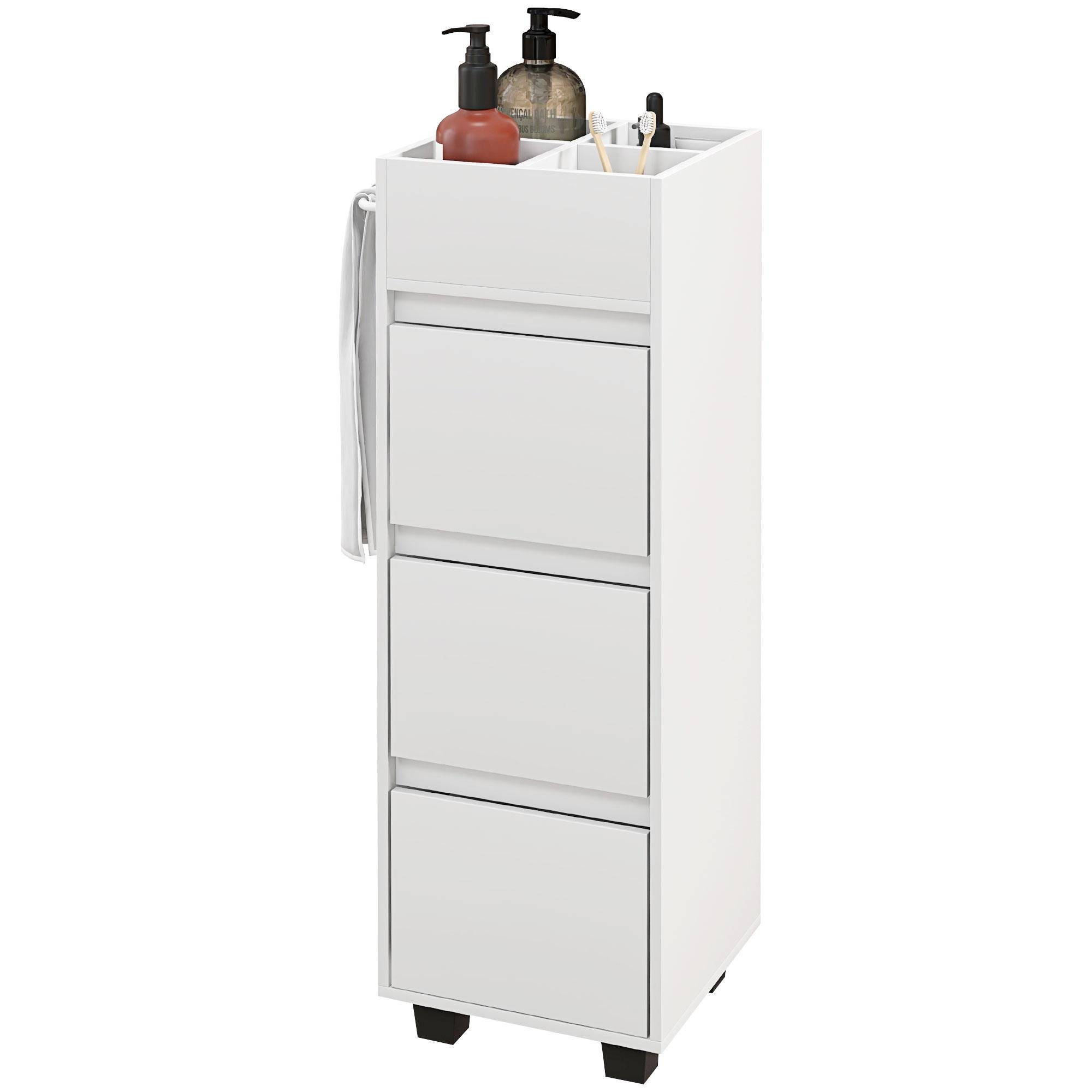 White Towel Rack Bathroom Cabinet with Three Drawers