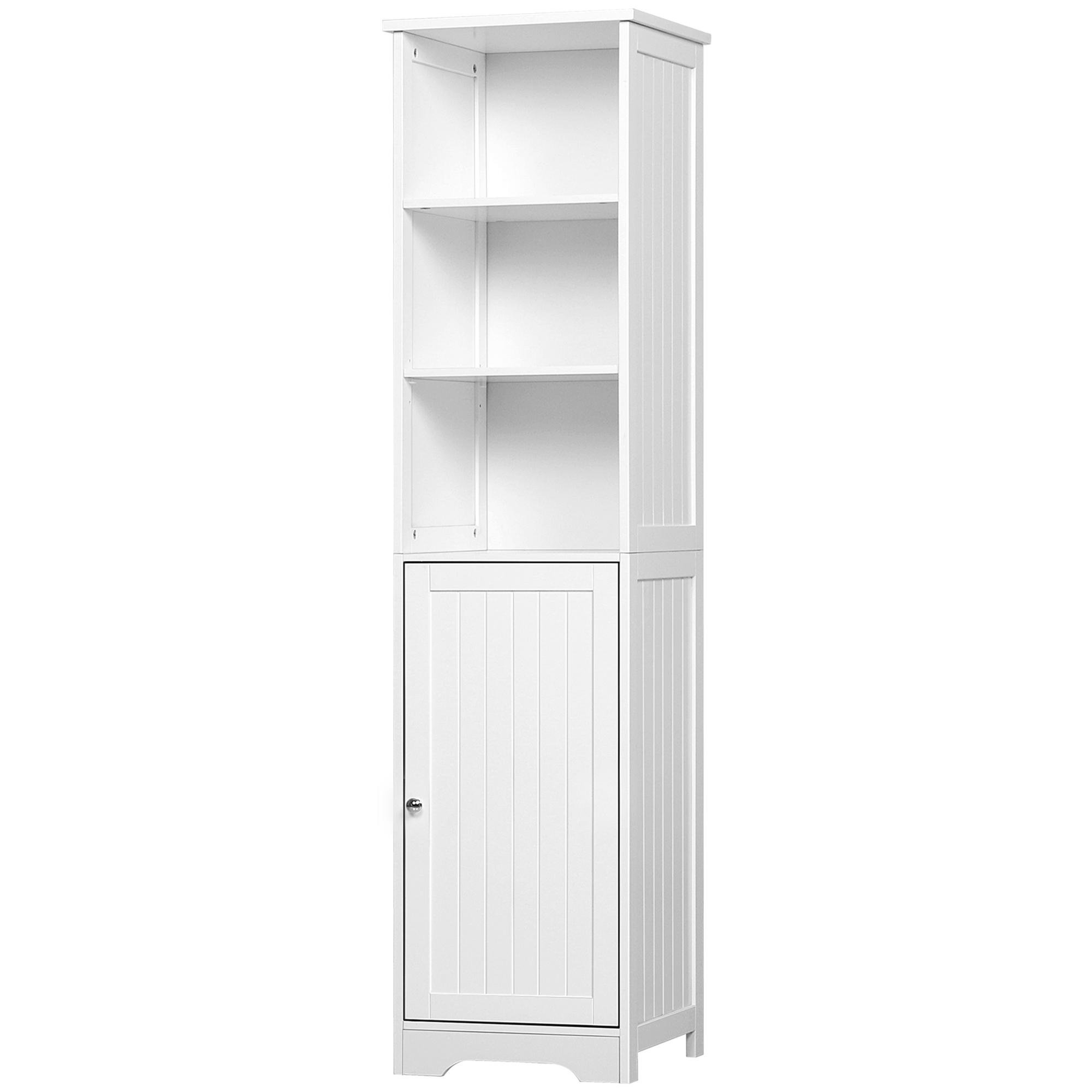 White Three Shelf Bathroom Cabinet with Adjustable Interior Shelf