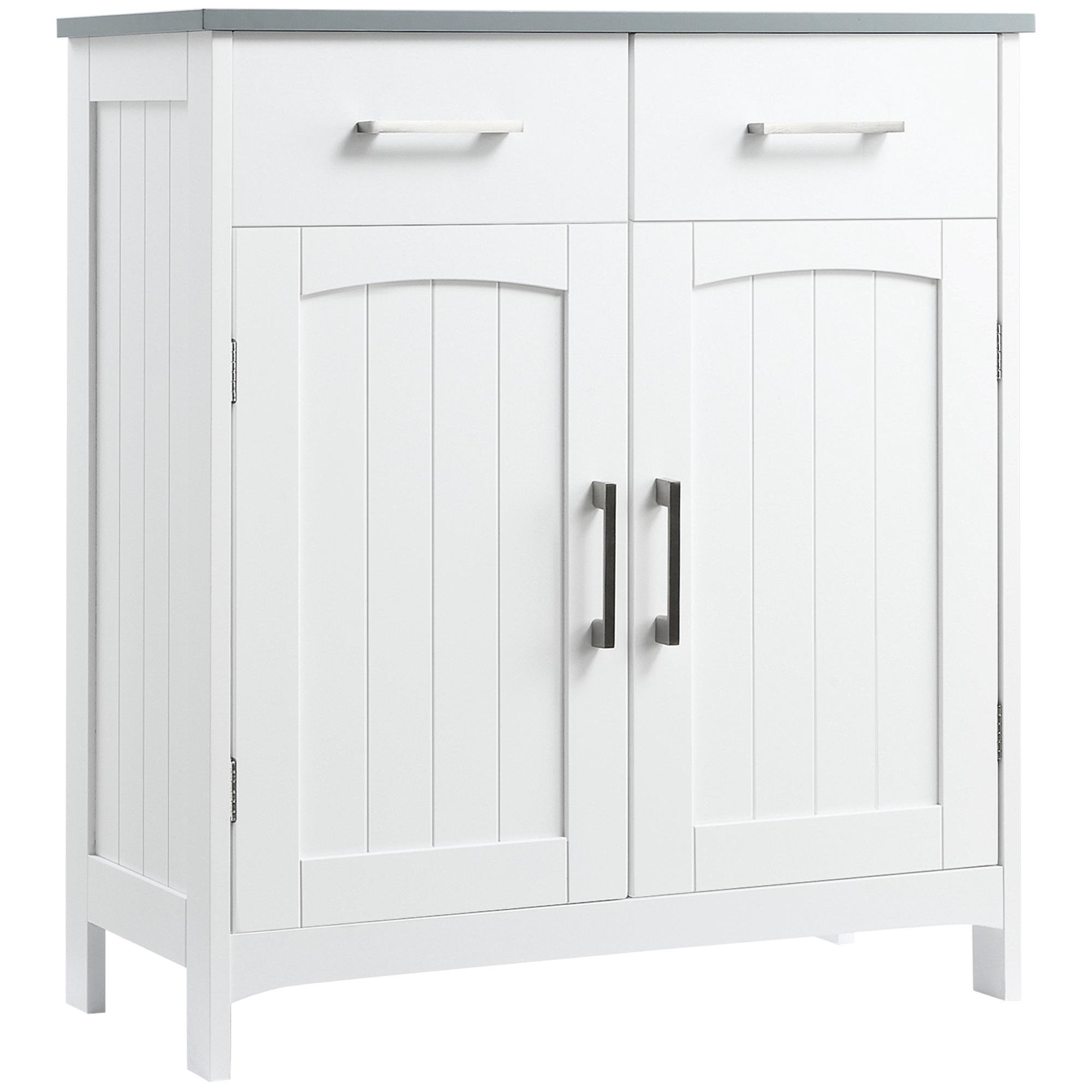 White Beadboard Storage Cabinet with 2 Drawers for Bathrooms