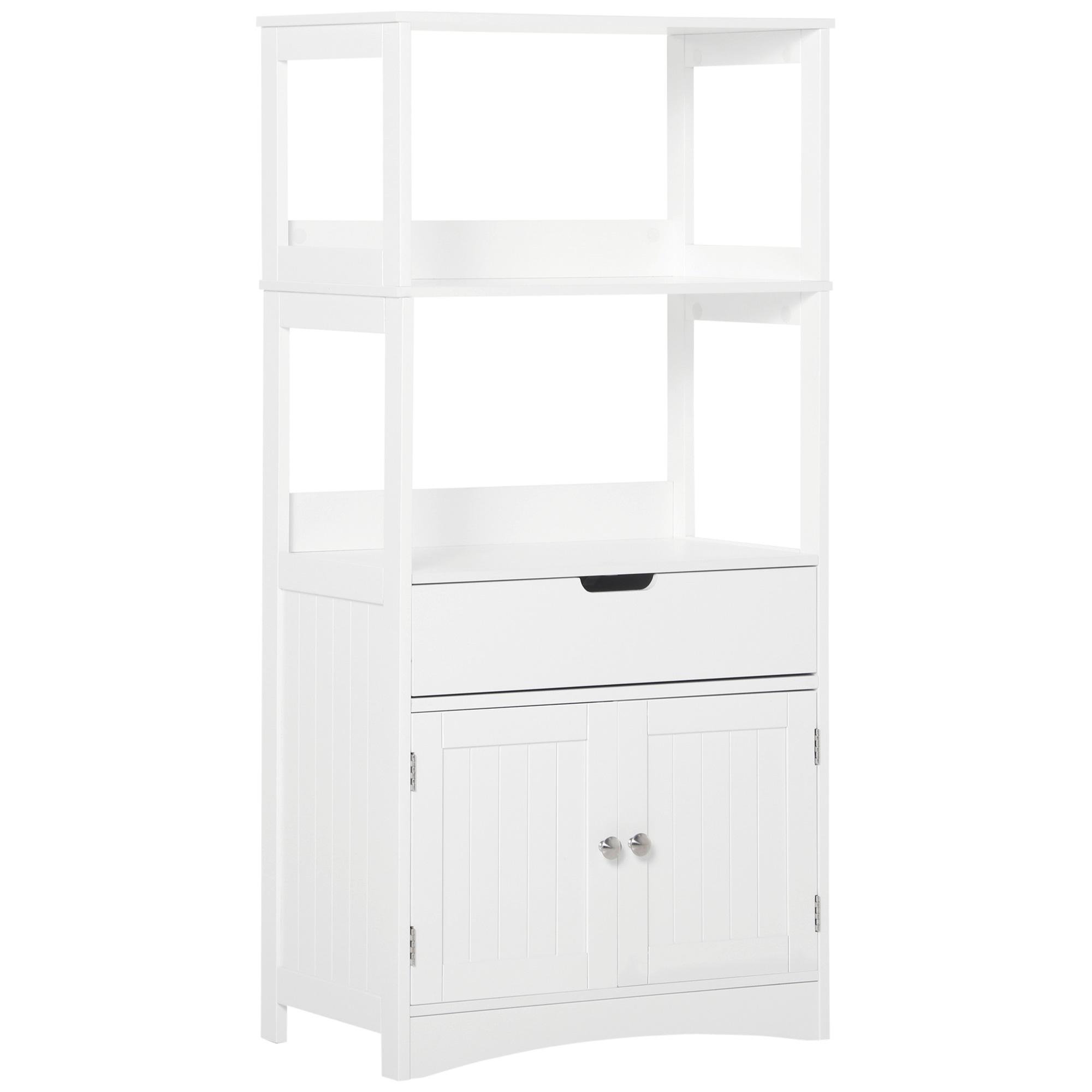 White Bathroom Cabinet with Shelves, Drawer and Cupboard