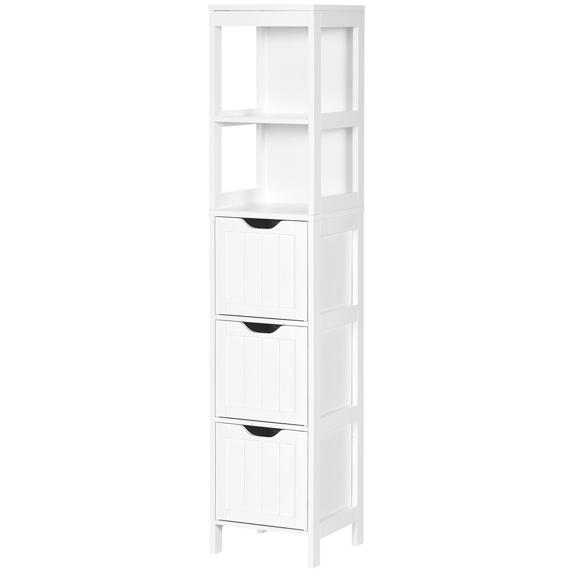 White Recessed Panel Bathroom Tower with 3 Drawers