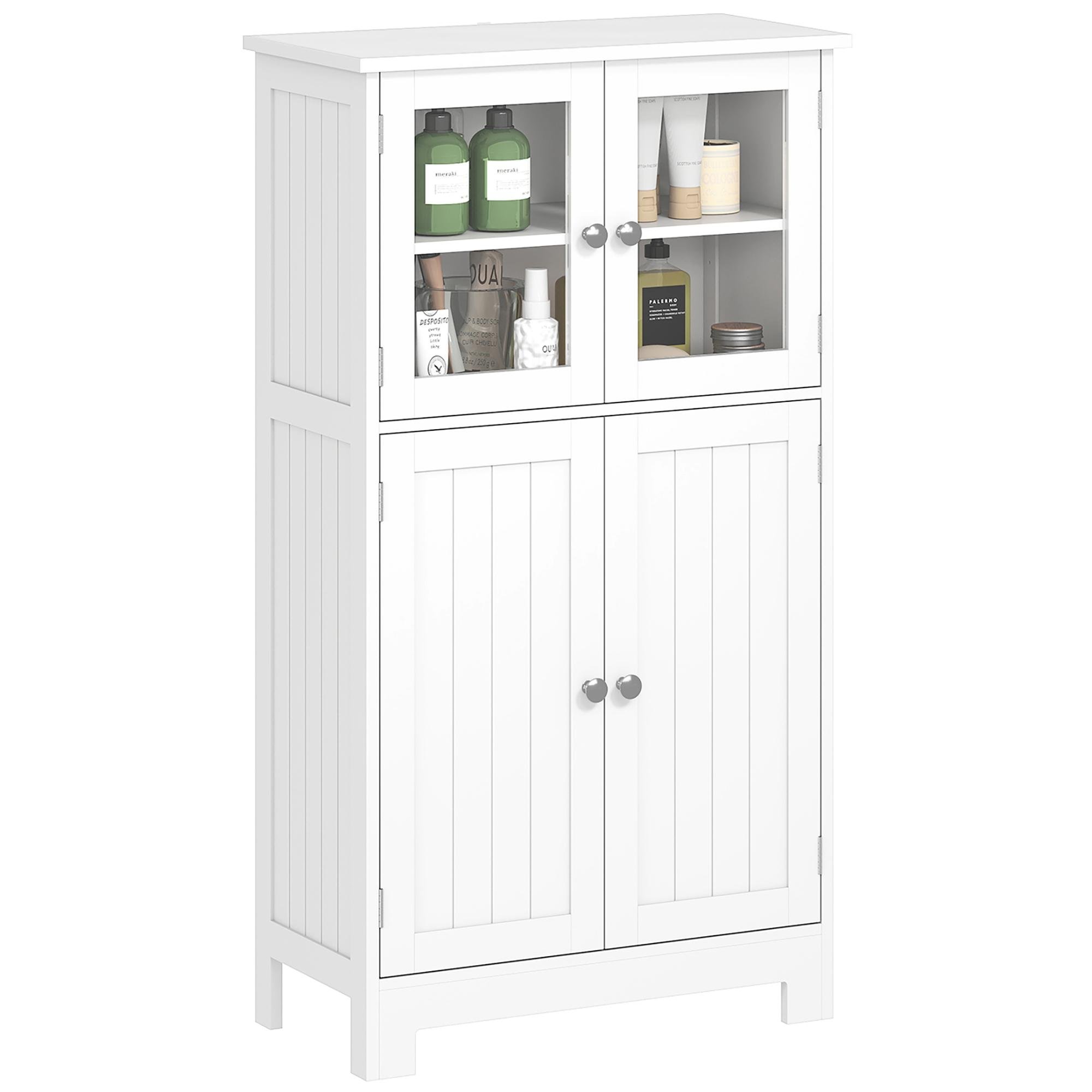White 23.5 Inch MDF Cabinet with Tempered Glass Doors