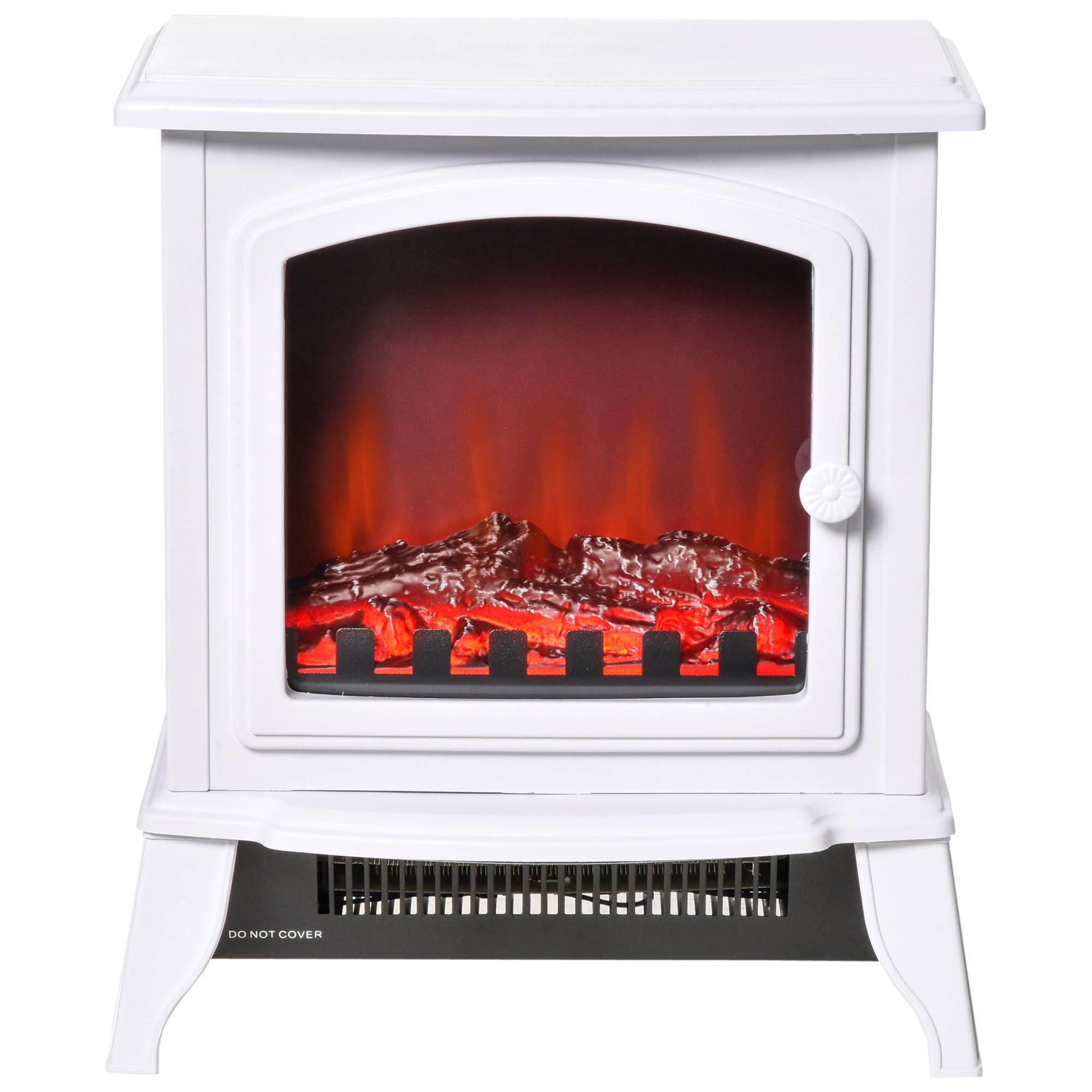 White Compact Fireplace Heater with Flame Effect, 750W/1500W