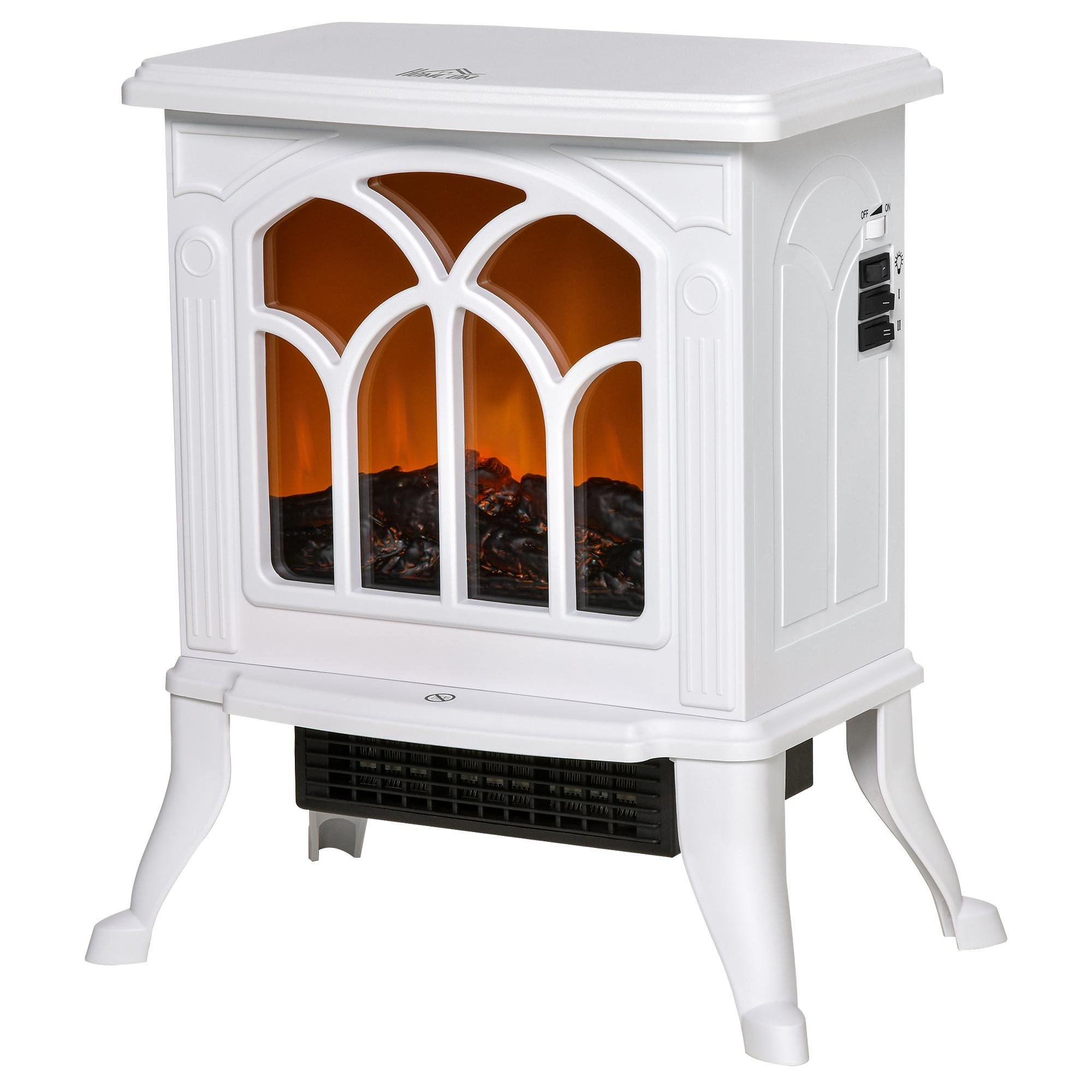White Freestanding Electric Fireplace with Realistic Flame