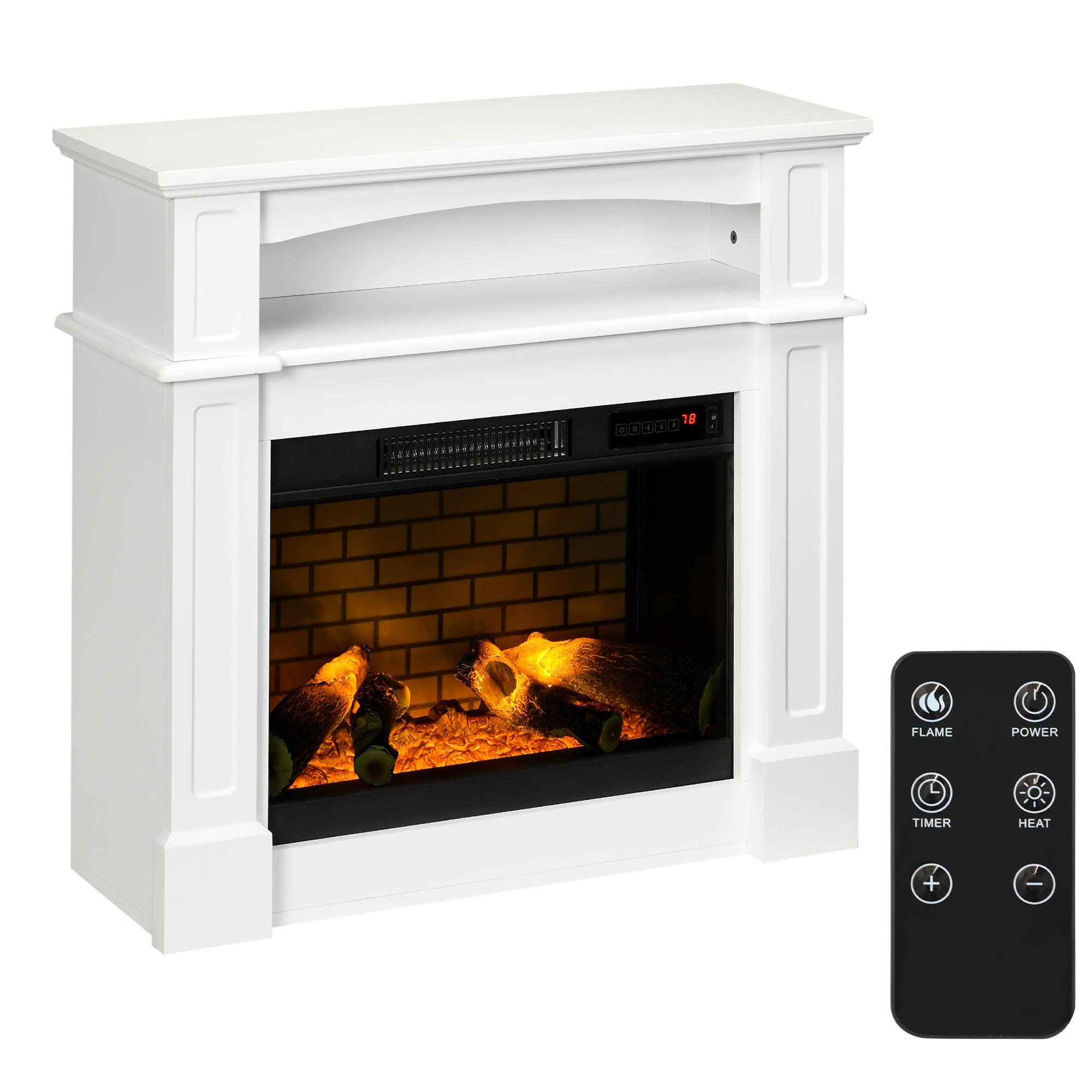 White Electric Fireplace with Shelf and 700W/1400W Heat