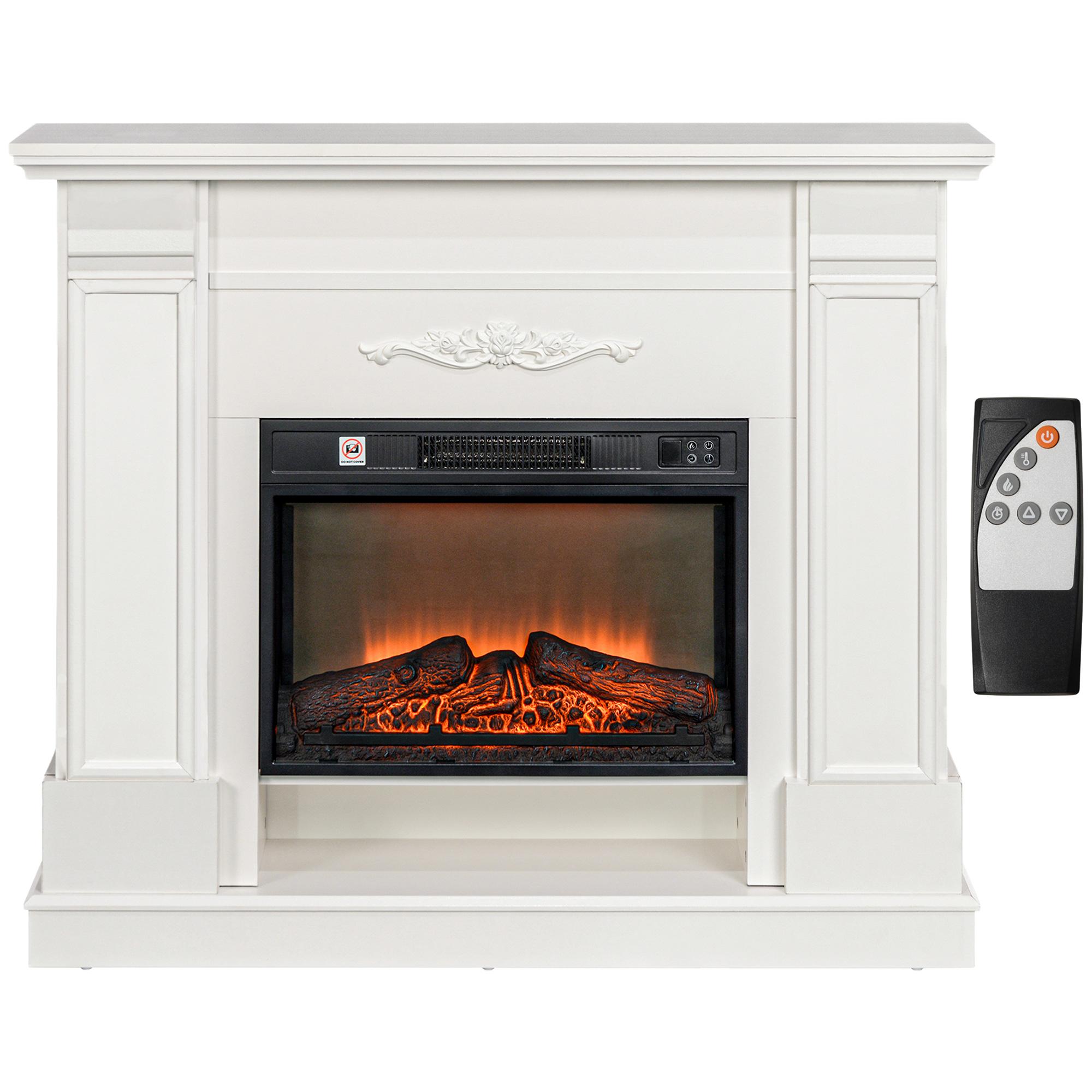 White 46-Inch Electric Fireplace with Mantel and Shelf