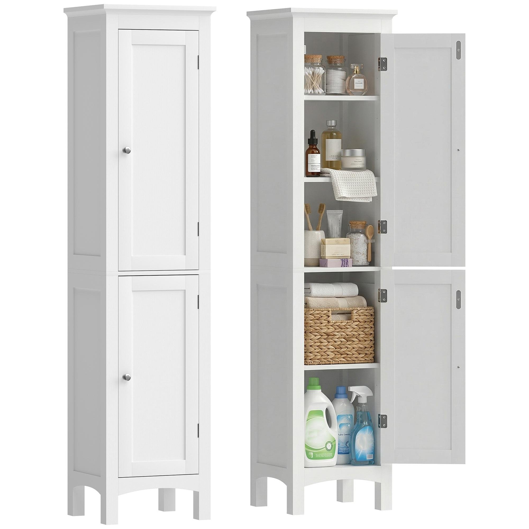 White Five Tier Bathroom Cabinet with Adjustable Shelves