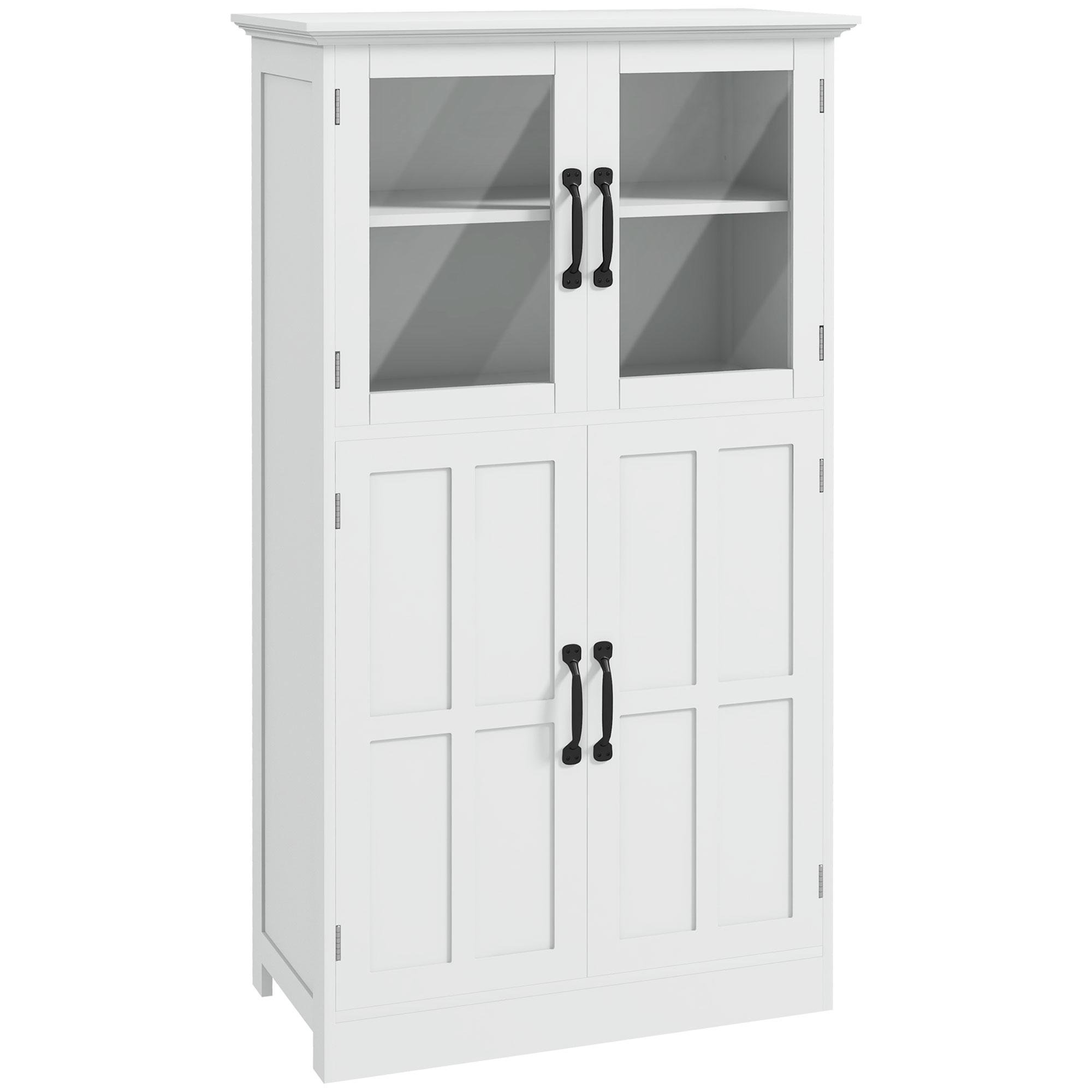 White Four Tier Glass Cabinet with Adjustable Shelves