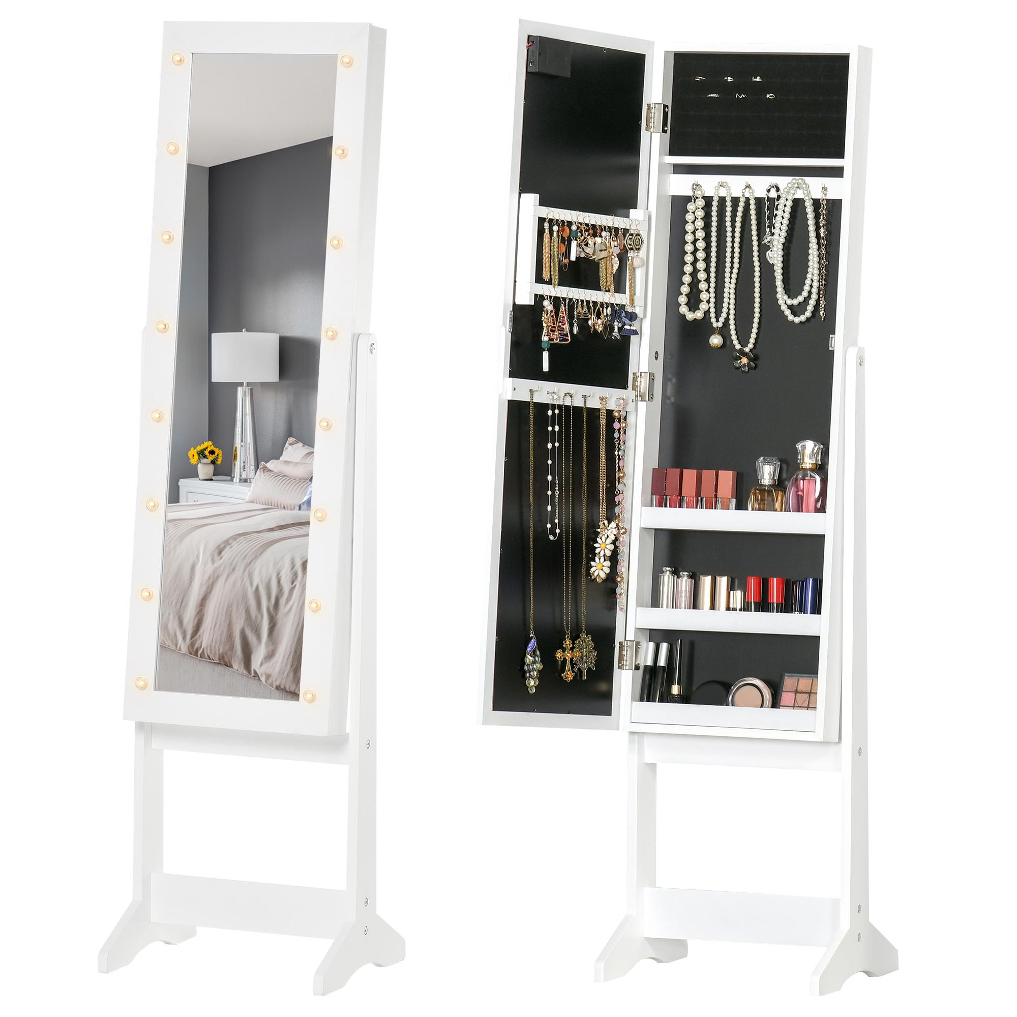 White 16 Light Jewellery Armoire with Full-Length Mirror