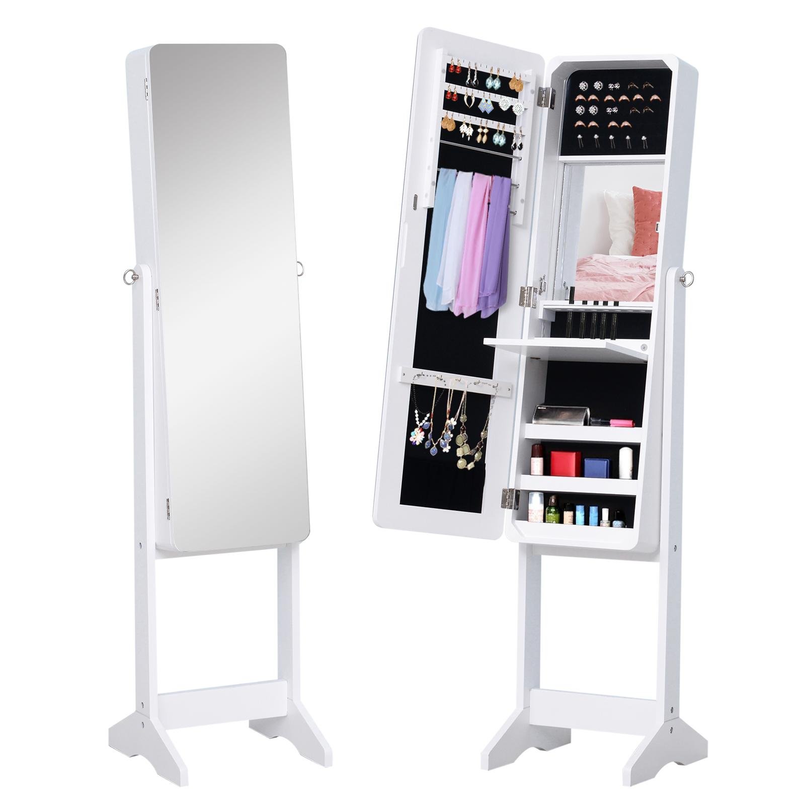 White Freestanding Jewellery Armoire with LED Mirror