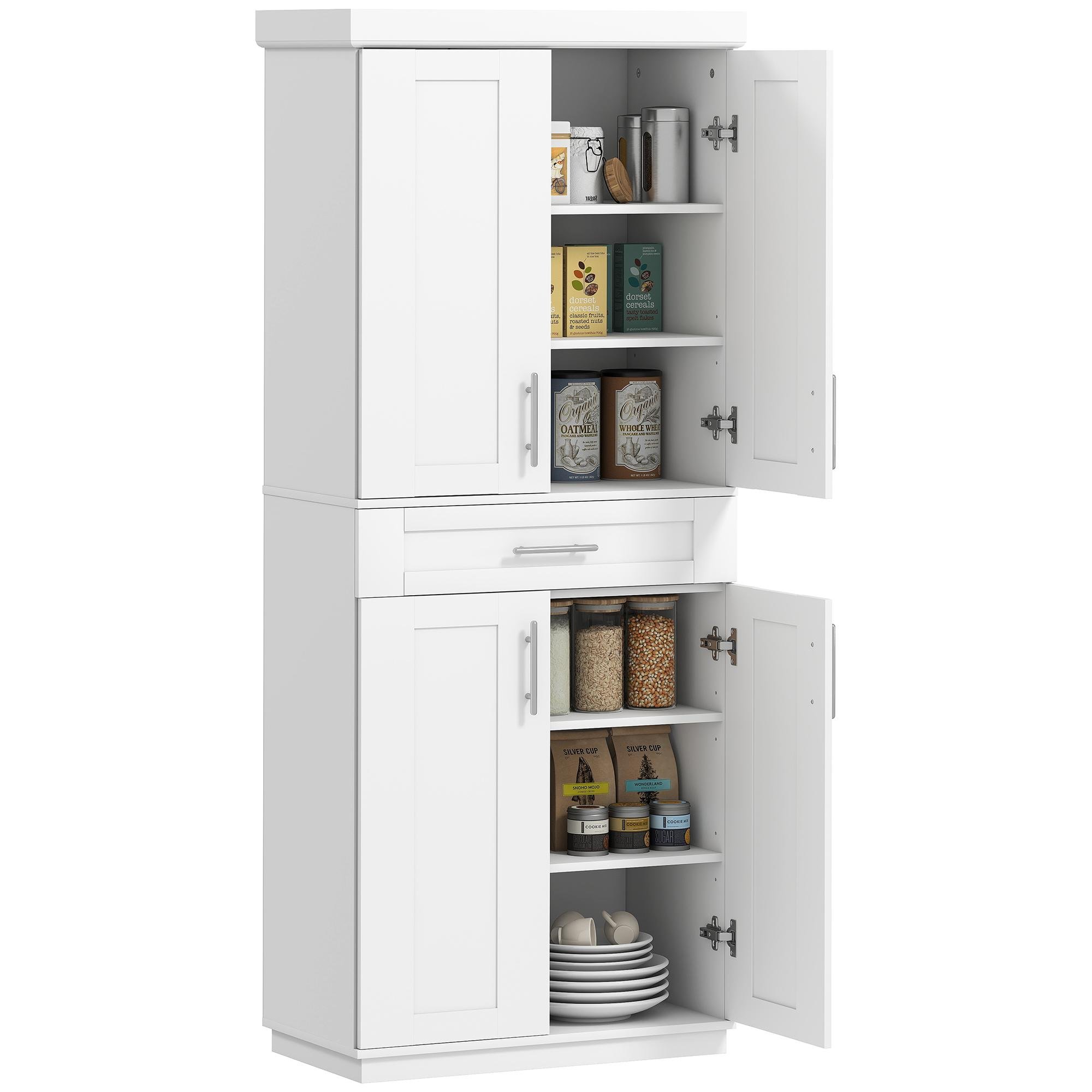 White 72 Inch Kitchen Pantry with Adjustable Shelves