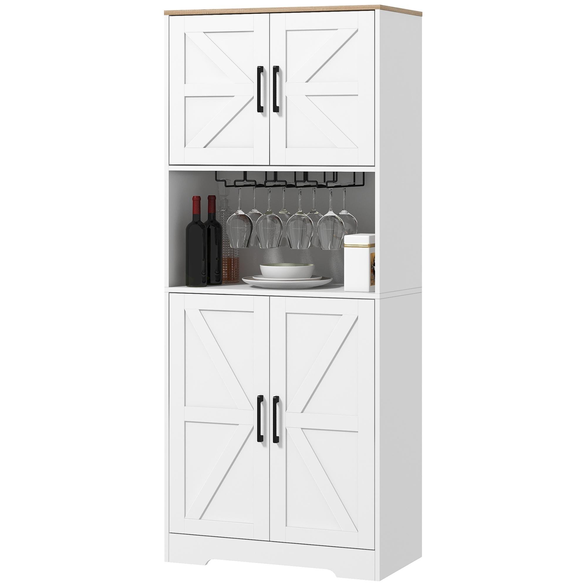 White 67 Inch Pantry with Countertop and Glass Holders