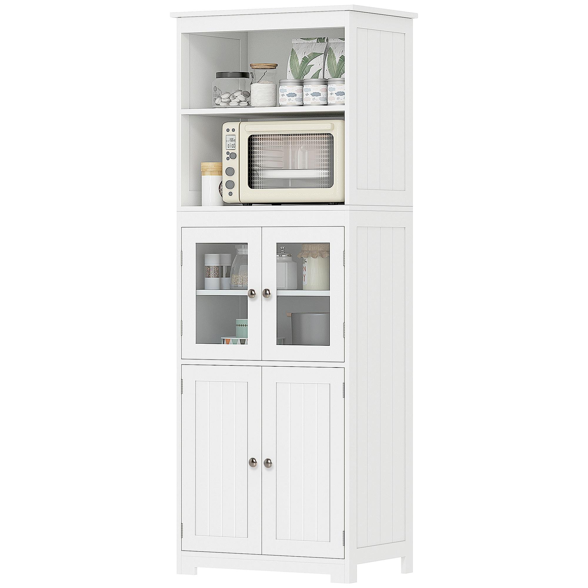 White Compact Pantry Cabinet with Adjustable Shelf