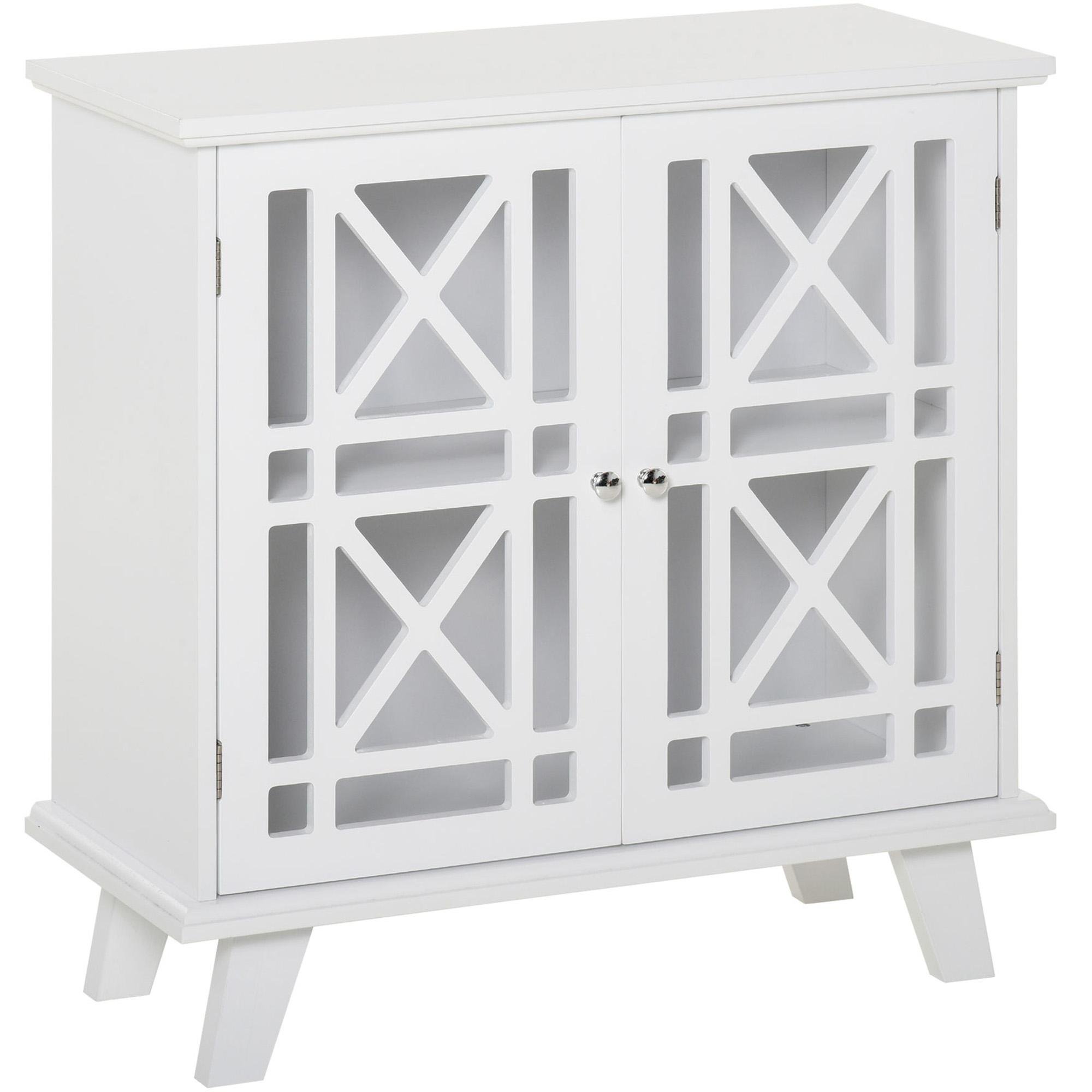White Fretwork Storage Sideboard with Ventilated Doors, 31 in