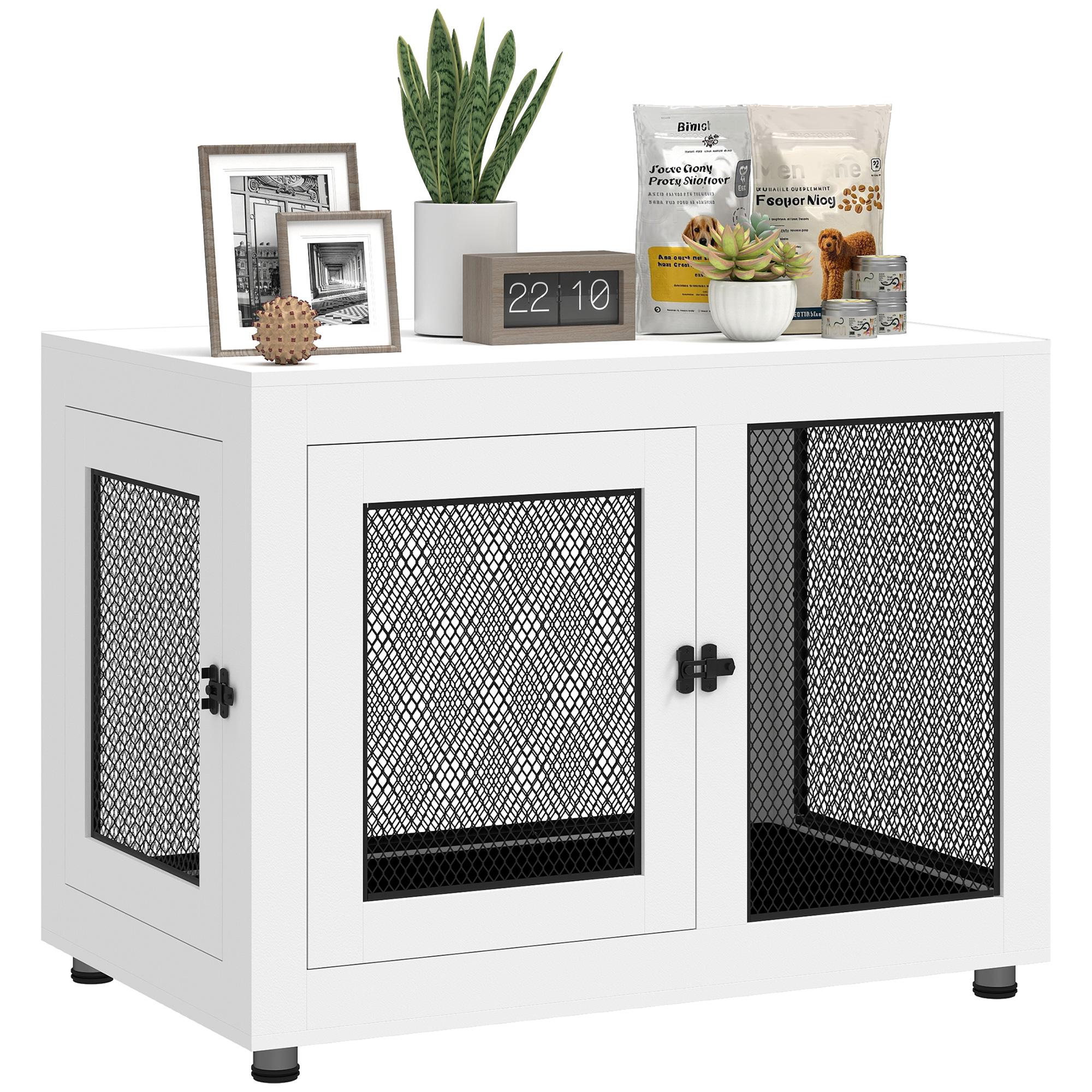 White Steel Dog Crate Table with Cushion for Large Dogs