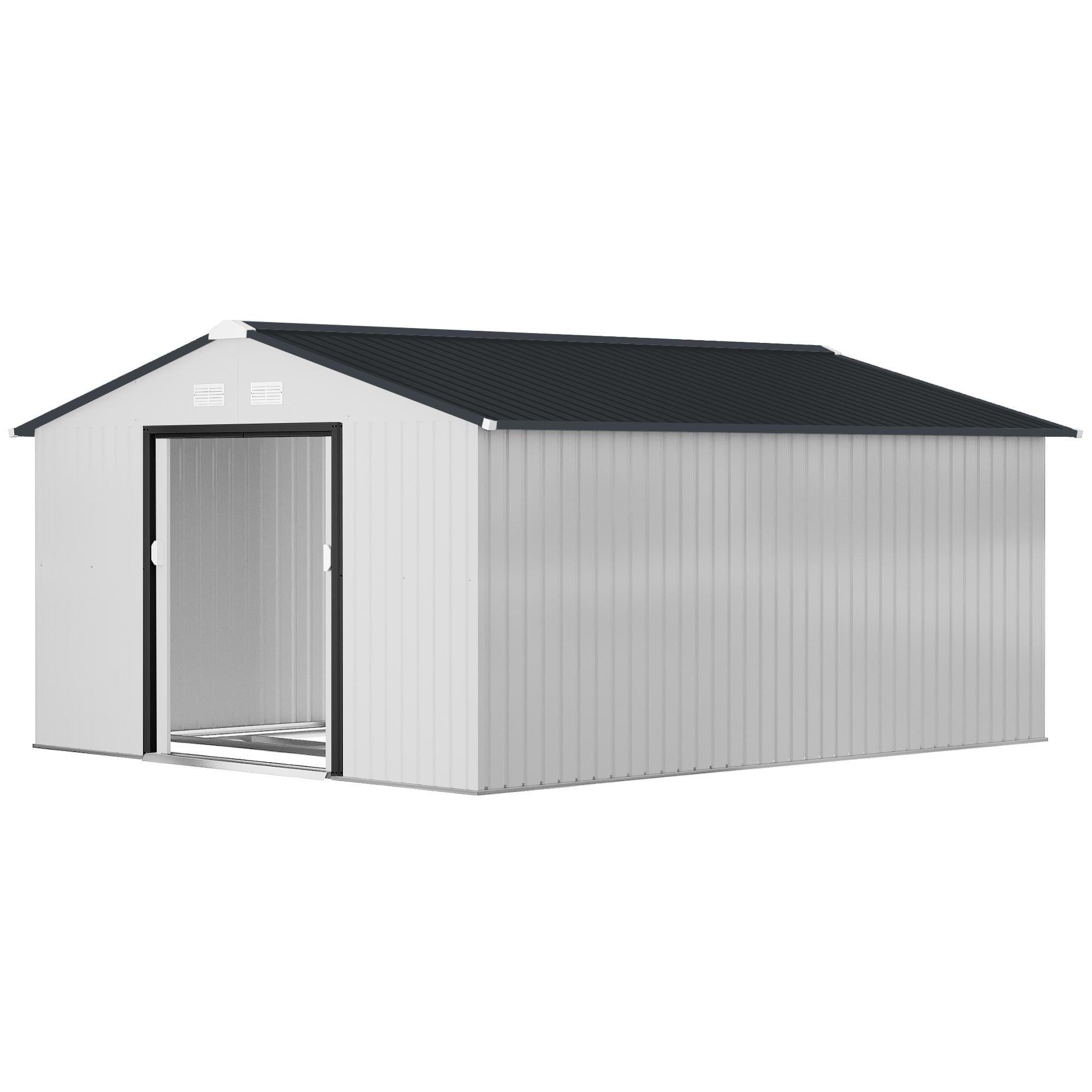 White 11x13 galvanized shed with foundation kit